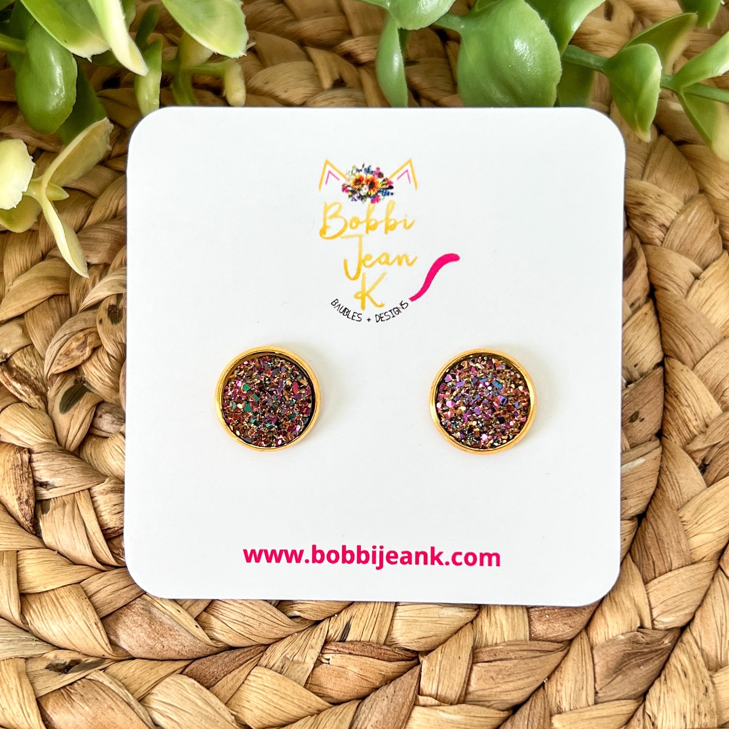 SALE: Dark Chocolate Multi Faux Druzy Studs 12mm: Choose Silver or Gold Settings - LOW STOCK