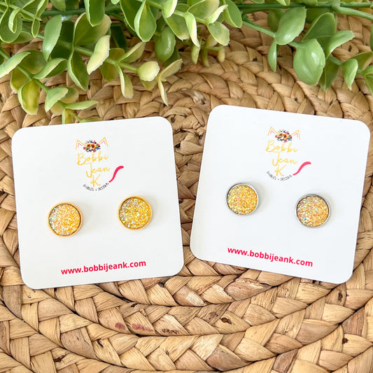 SALE: Golden Yellow Faux Druzy Studs 12mm: Choose Silver or Gold Settings