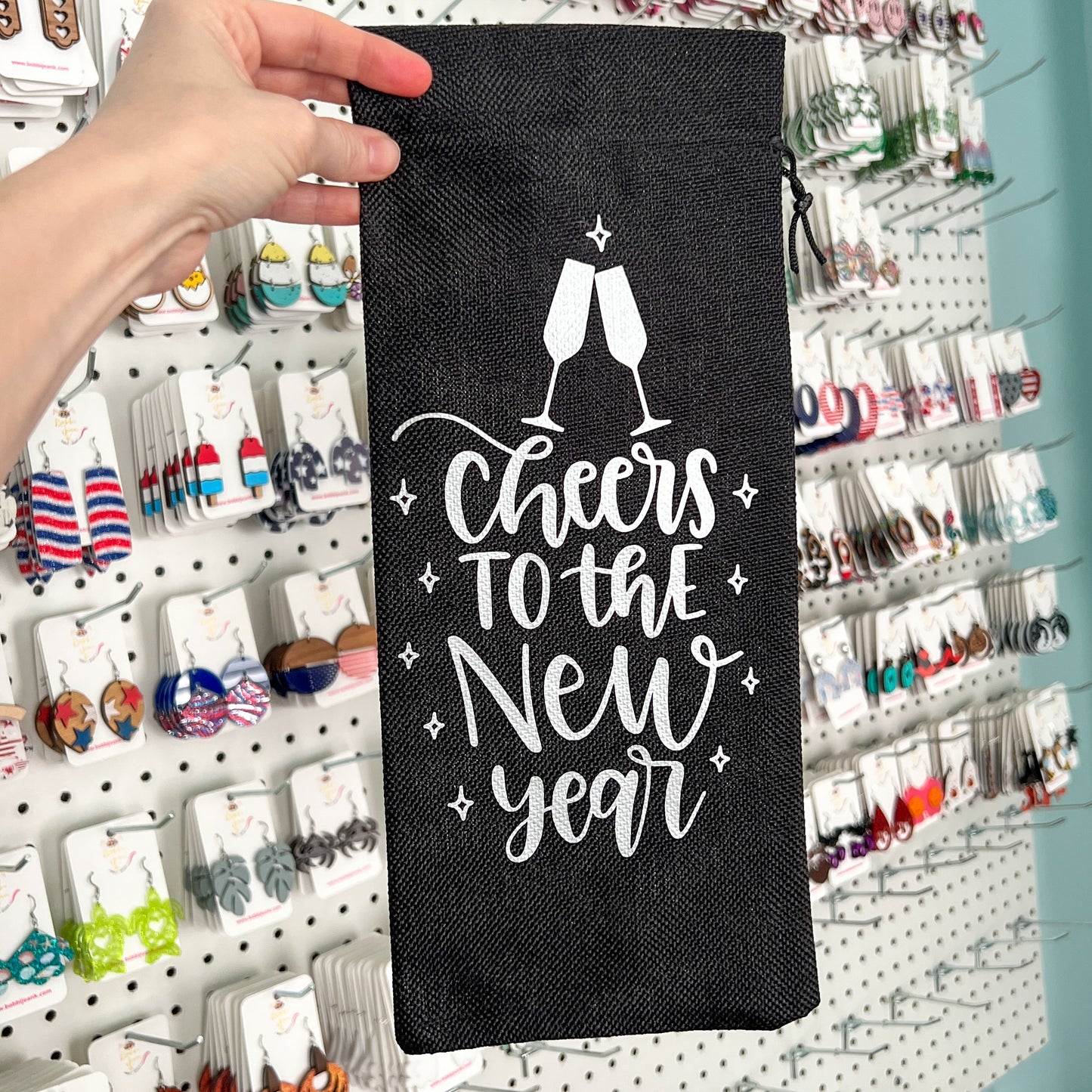 SALE: Wine Gift Bag: Cheers to the New Year Silver - Black - ONLY 2 AVAILABLE