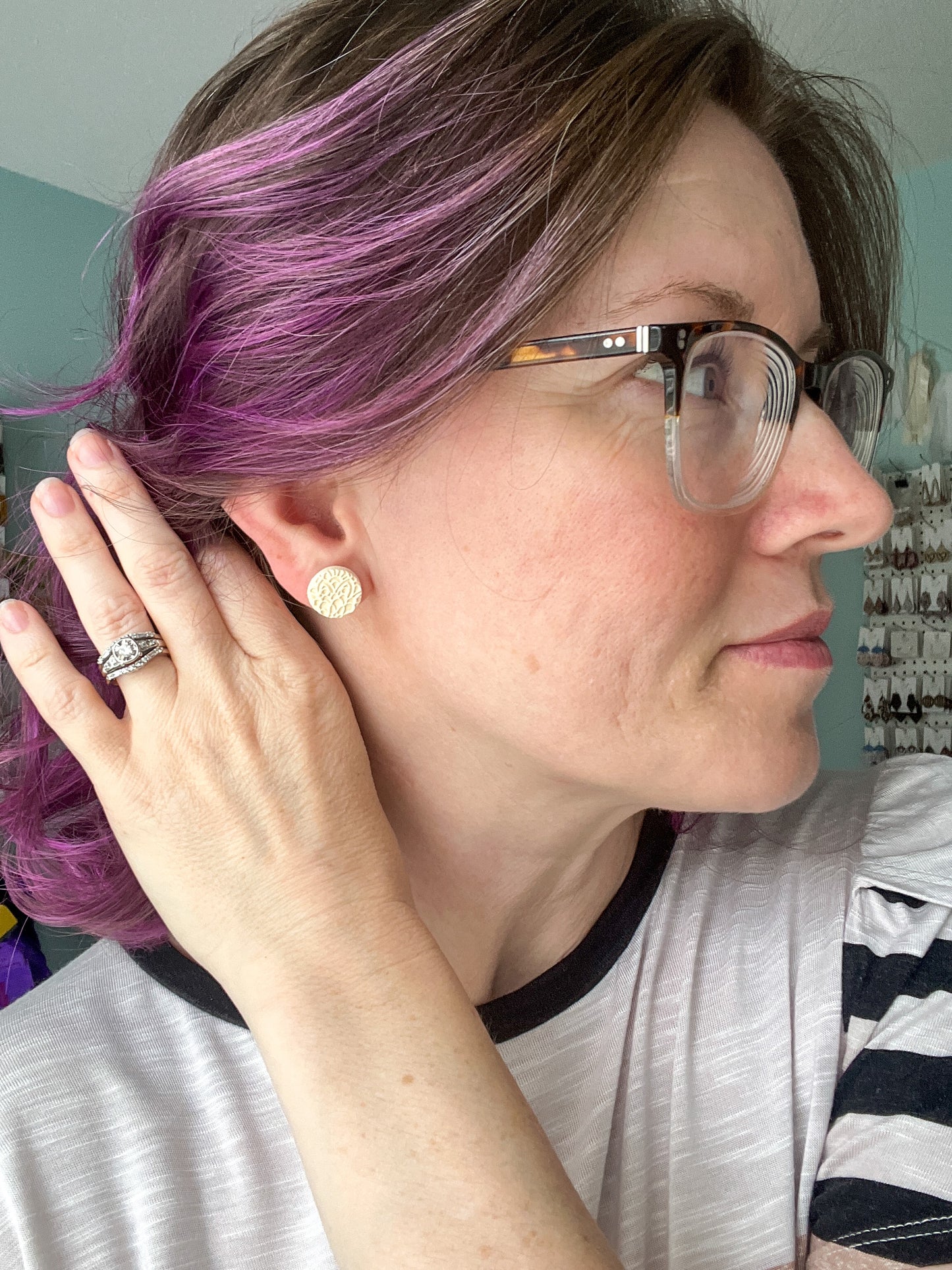Lace Imprinted Clay "Coin" Studs: Choose From 3 Colors