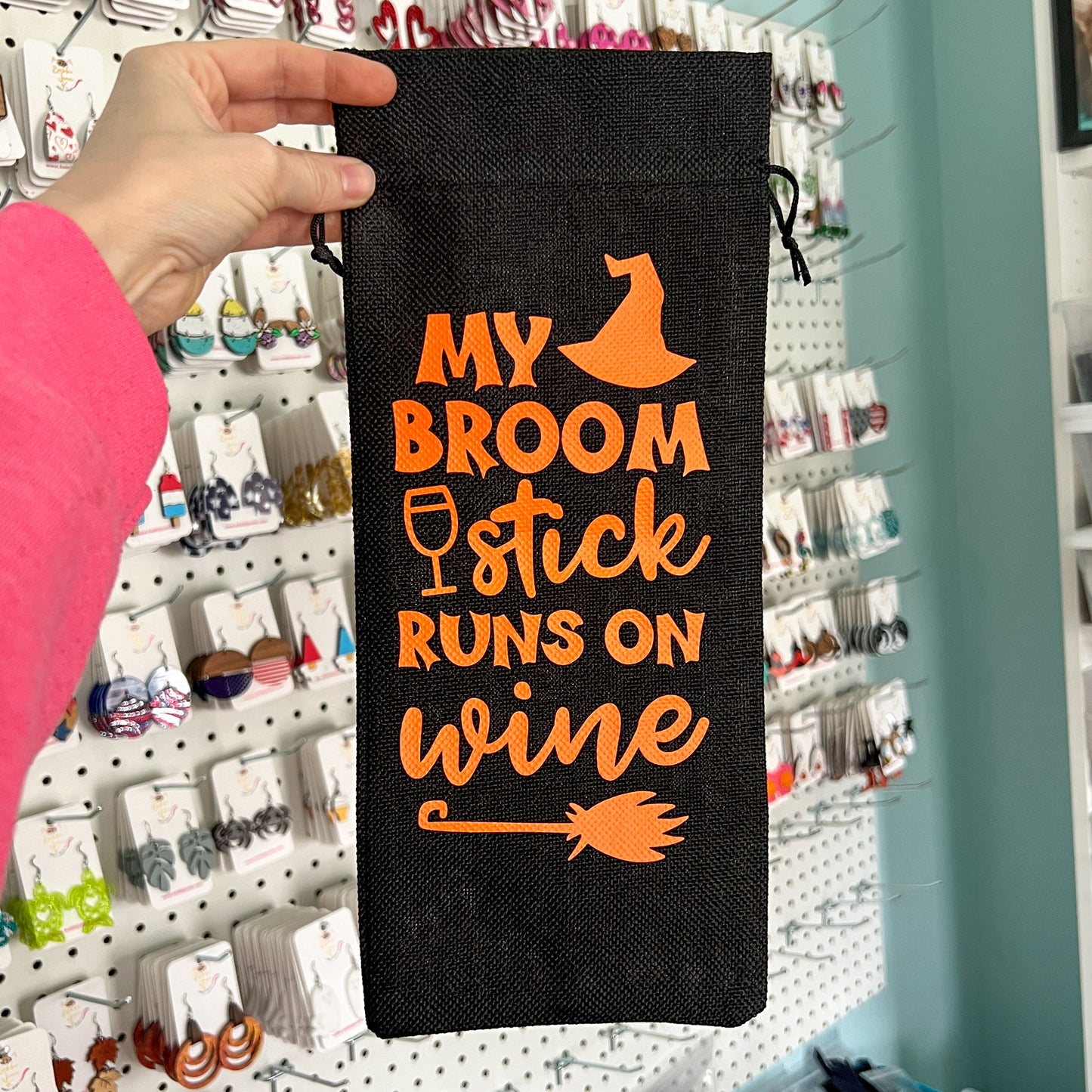 SALE: Wine Gift Bag: My Broomstick Runs on Wine - Black - ONLY ONE AVAILABLE