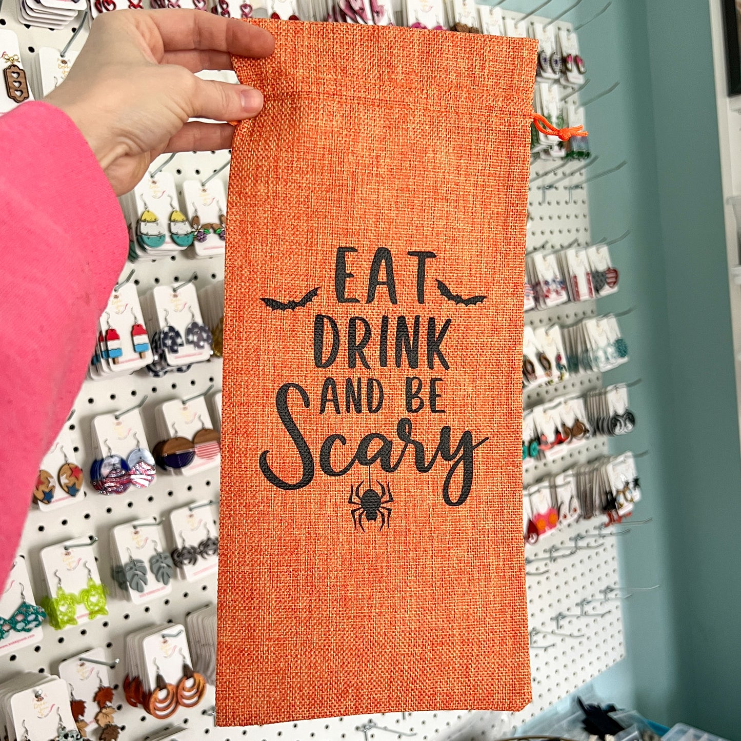 SALE: Wine Gift Bag: Eat Drink And Be Scary - Orange - ONLY 2 AVAILABLE