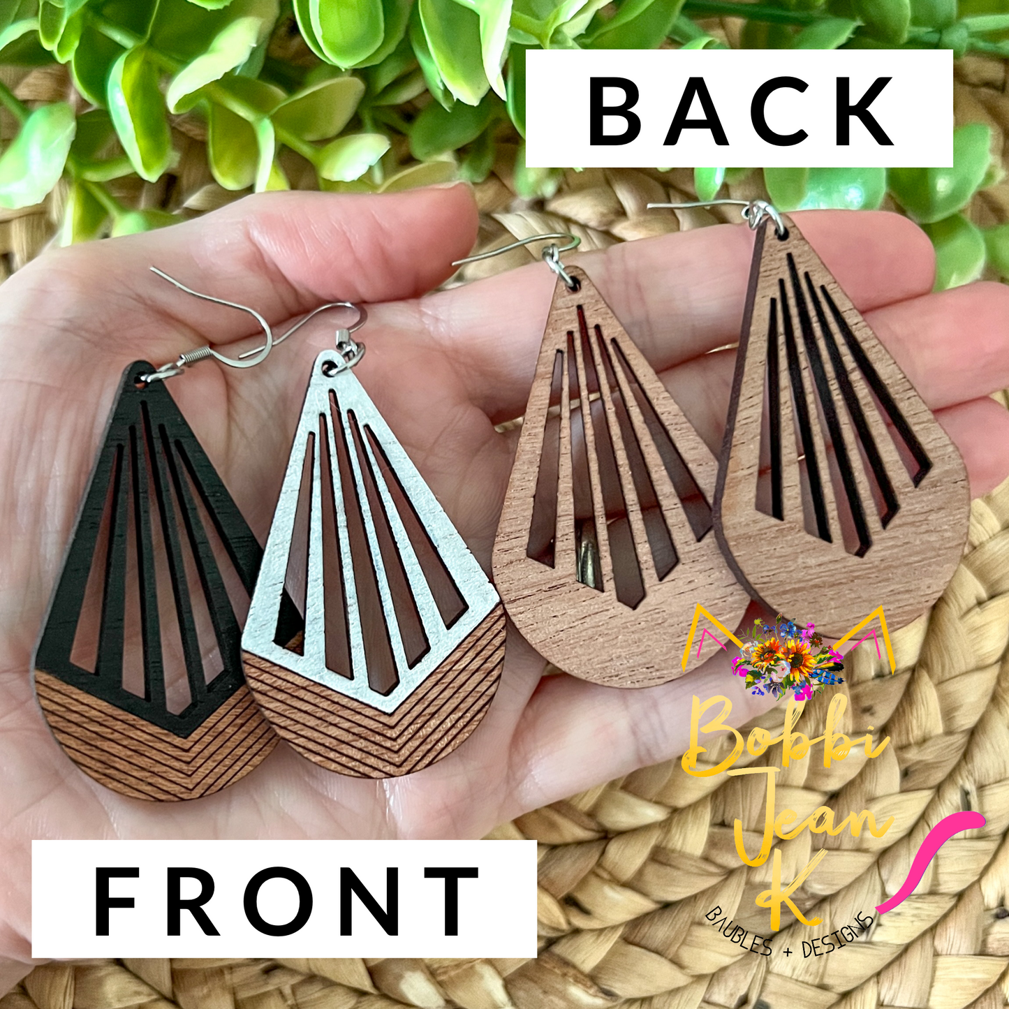 Sapele Wood Basic Teardrops: Choose Black or White