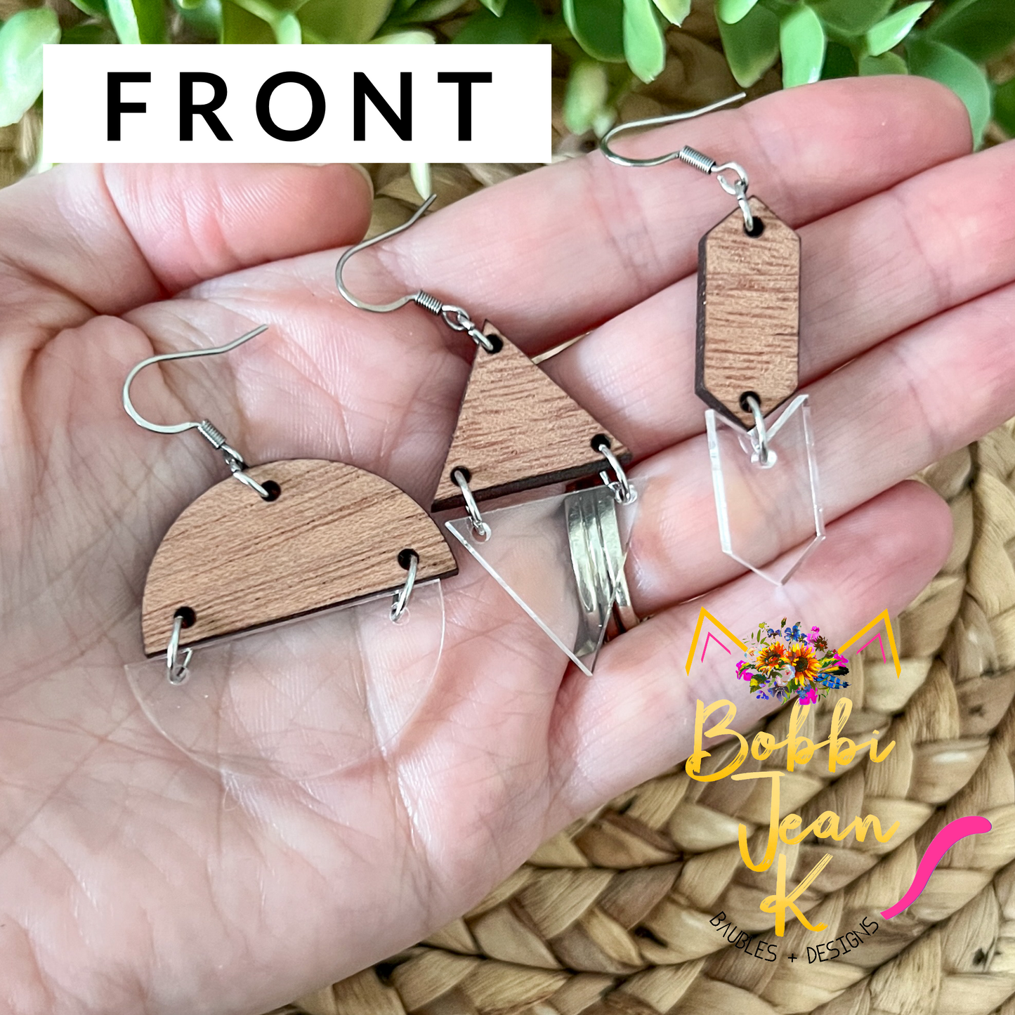 Wood & Acrylic Split Dangle Earrings: Choose From 3 Styles