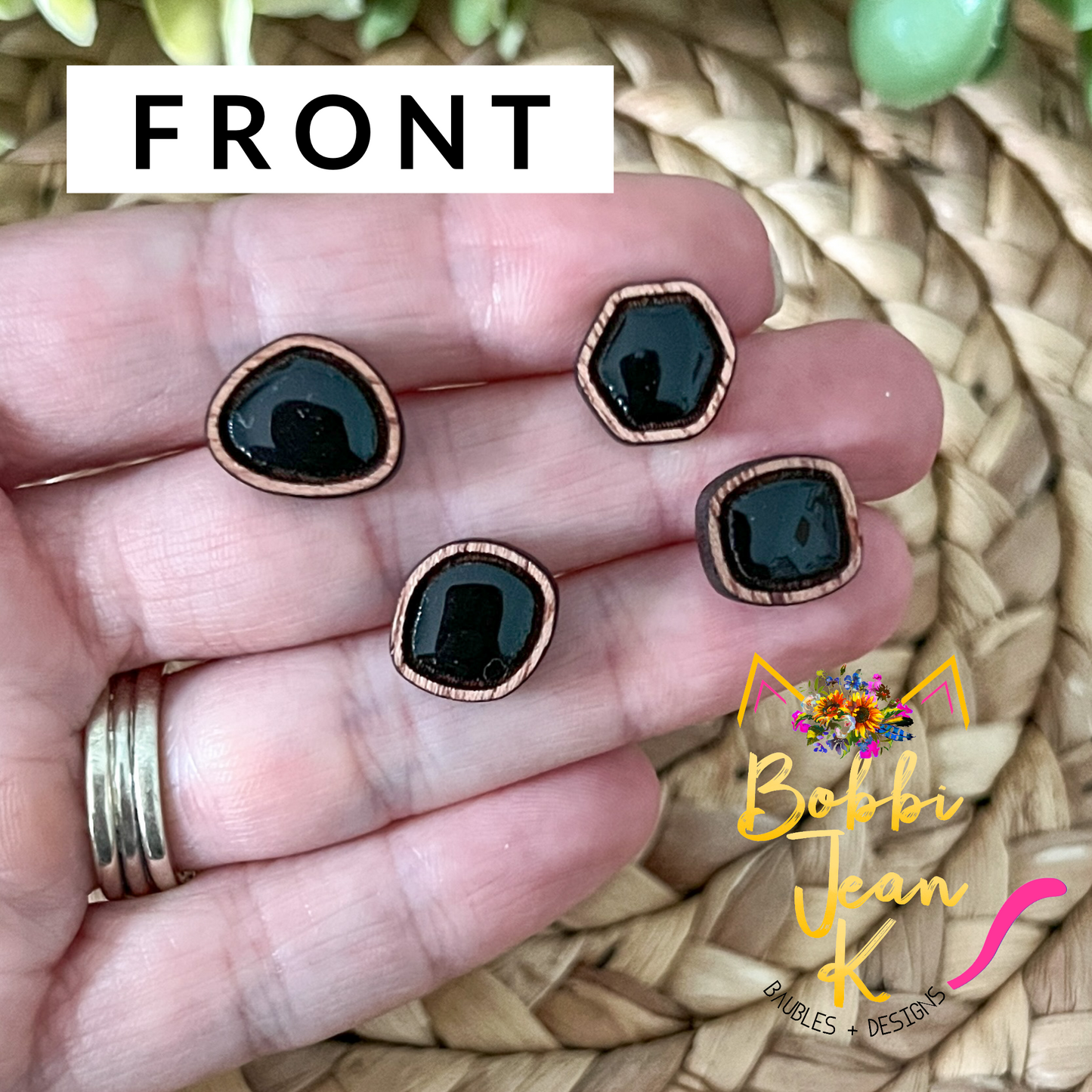 Black Hand Painted & Resined Wood Studs: Choose from 4 Styles