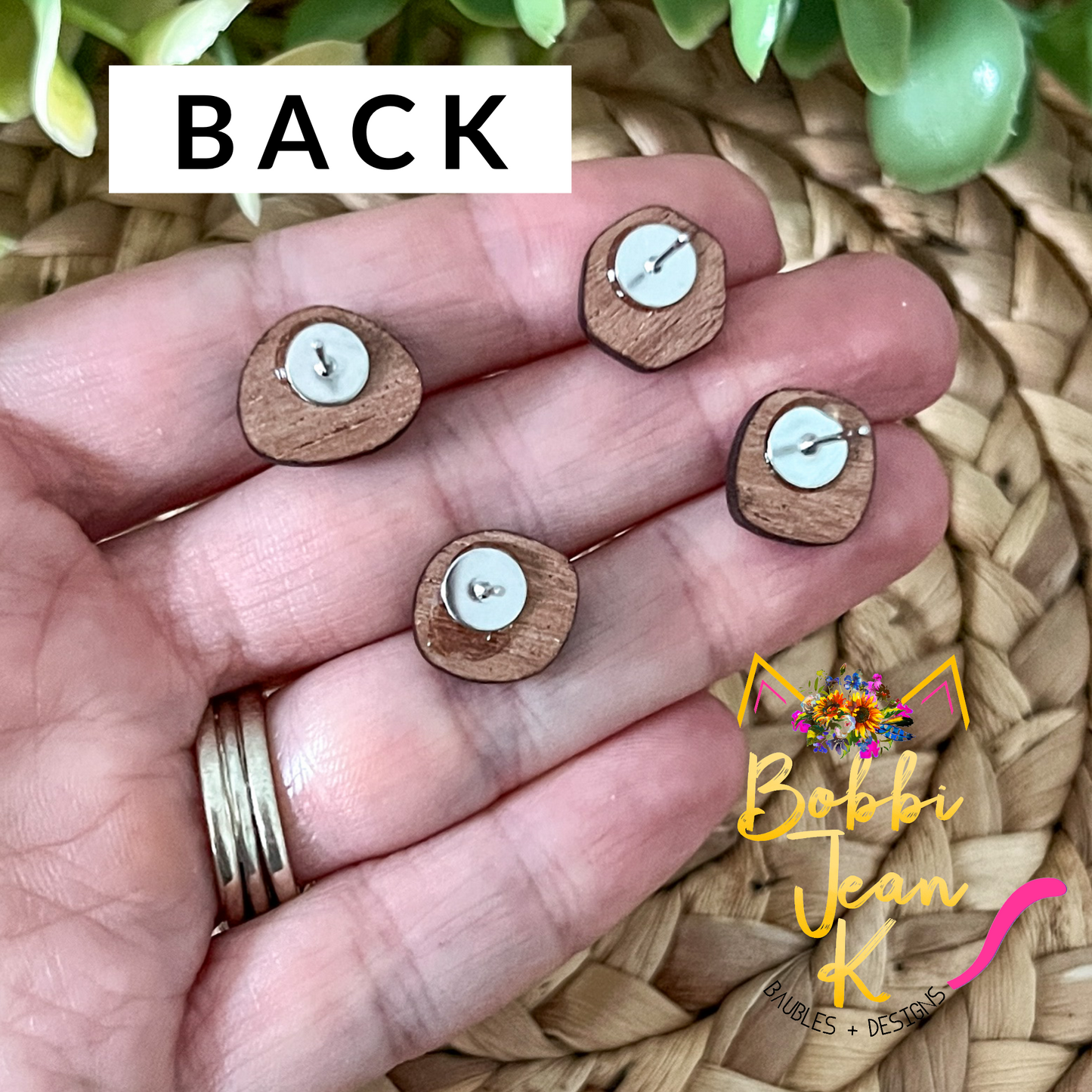 Black Hand Painted & Resined Wood Studs: Choose from 4 Styles