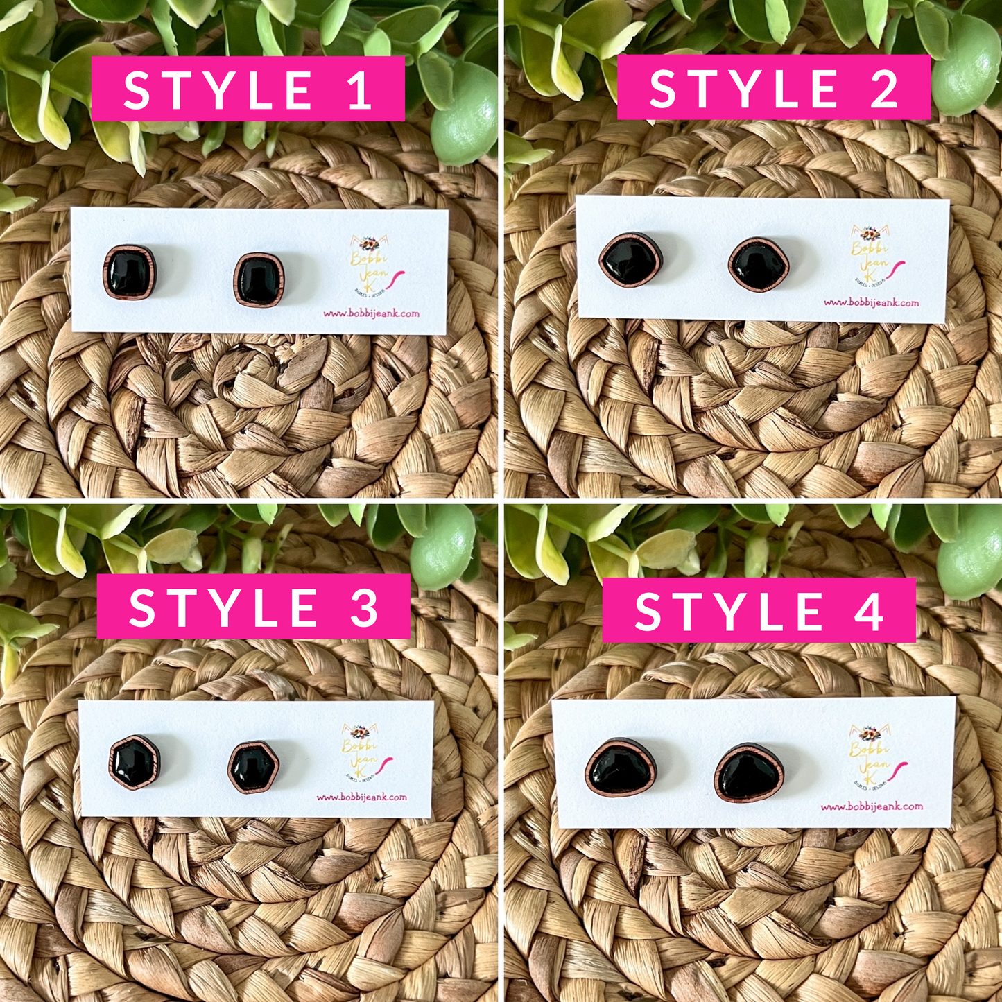 Black Hand Painted & Resined Wood Studs: Choose from 4 Styles