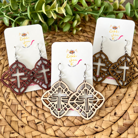 Detailed Cross Dyed Wood Earrings: Choose From 3 Colors