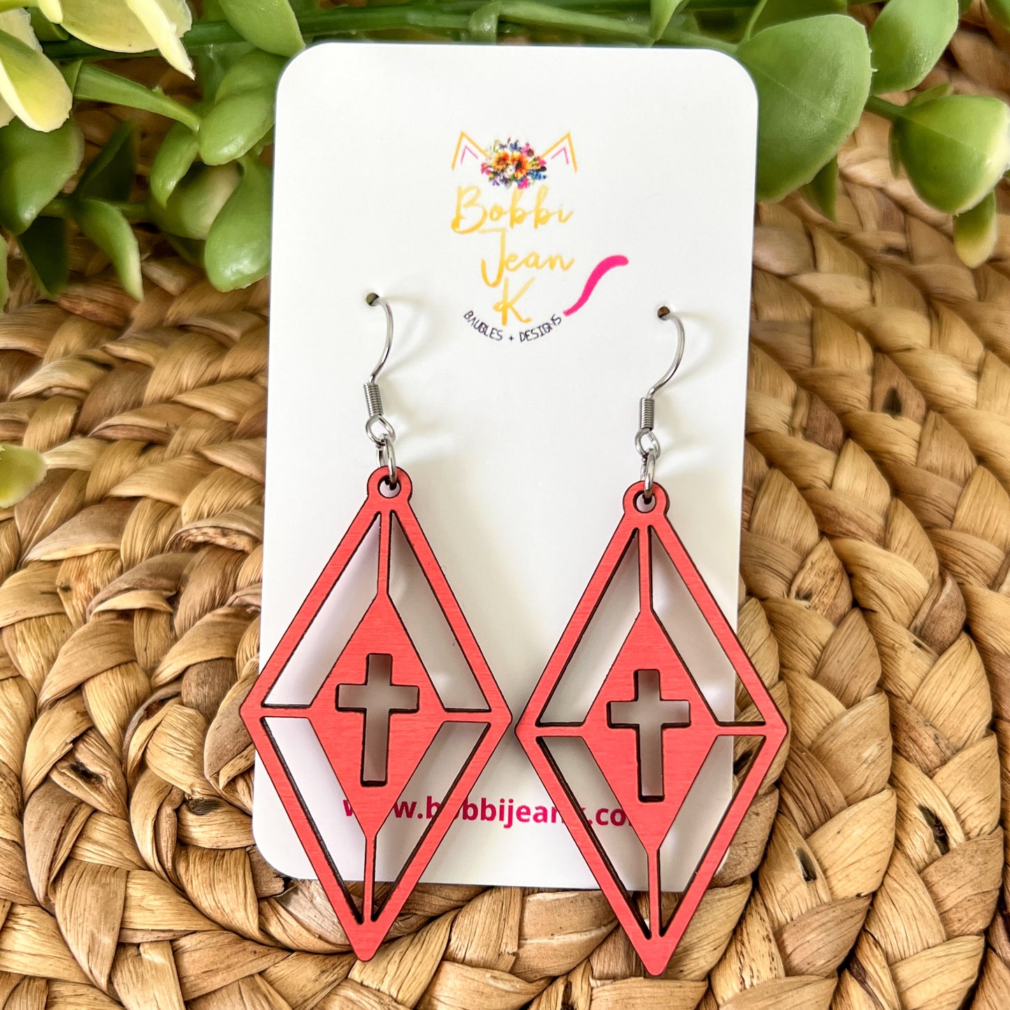 Cross Diamond Dyed Wood Earrings: Choose From 3 Colors - LAST CHANCE - DESIGN BEING DISCONTINUED (Was $12)