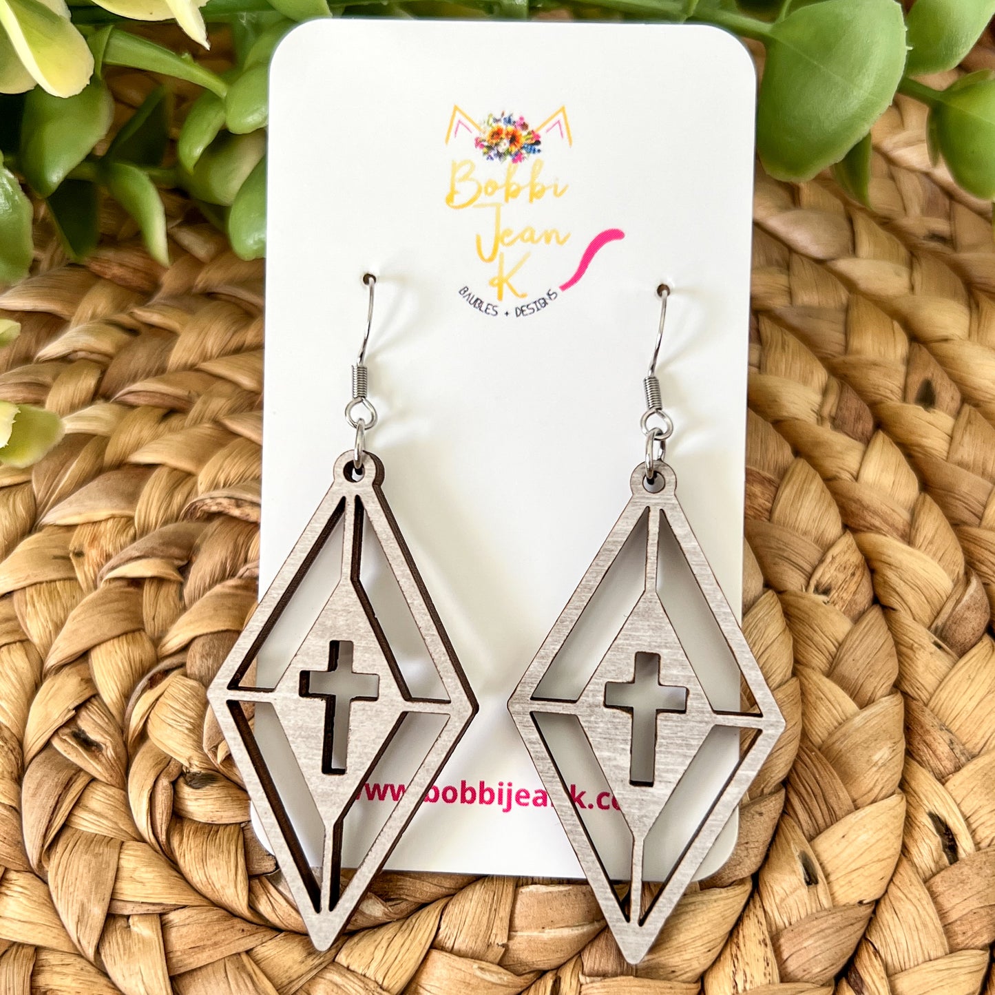 Cross Diamond Dyed Wood Earrings: Choose From 3 Colors - LAST CHANCE - DESIGN BEING DISCONTINUED (Was $12)
