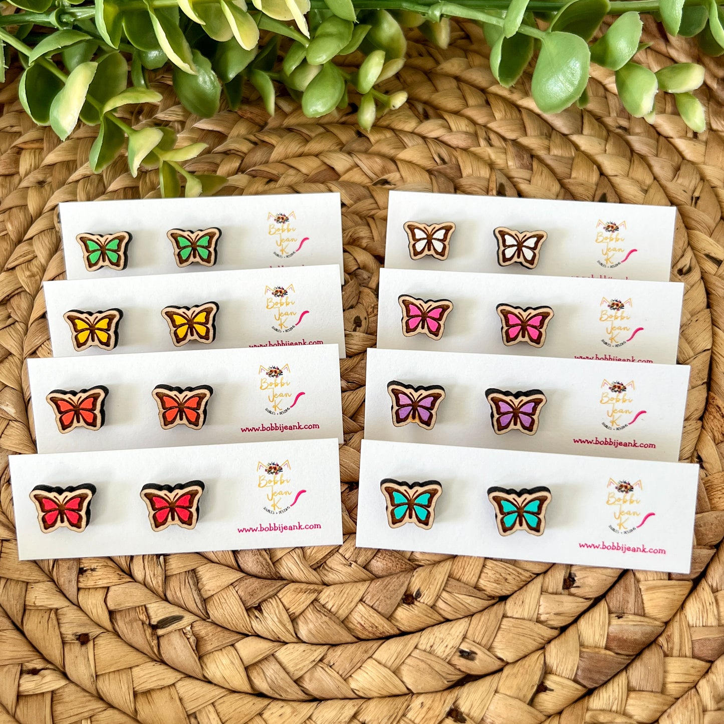 Hand Painted Butterfly Wood Studs: Choose From 8 Color Options