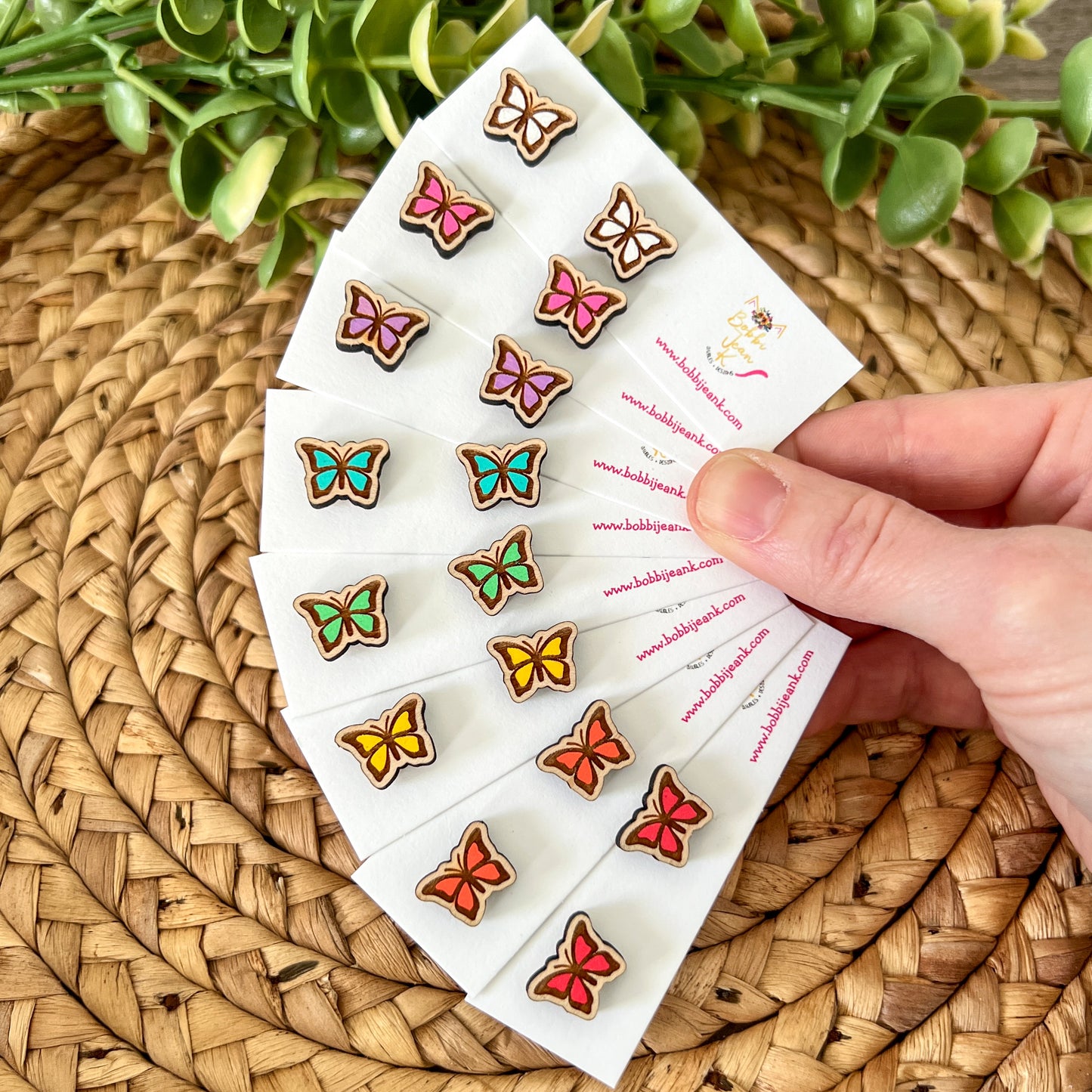 Hand Painted Butterfly Wood Studs: Choose From 8 Color Options