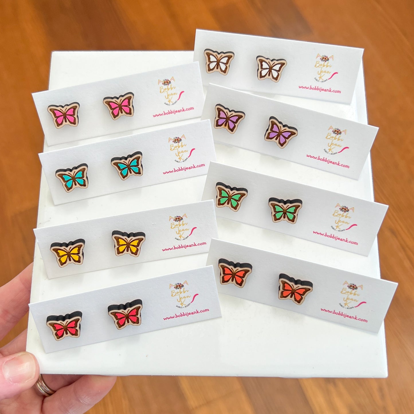 Hand Painted Butterfly Wood Studs: Choose From 8 Color Options