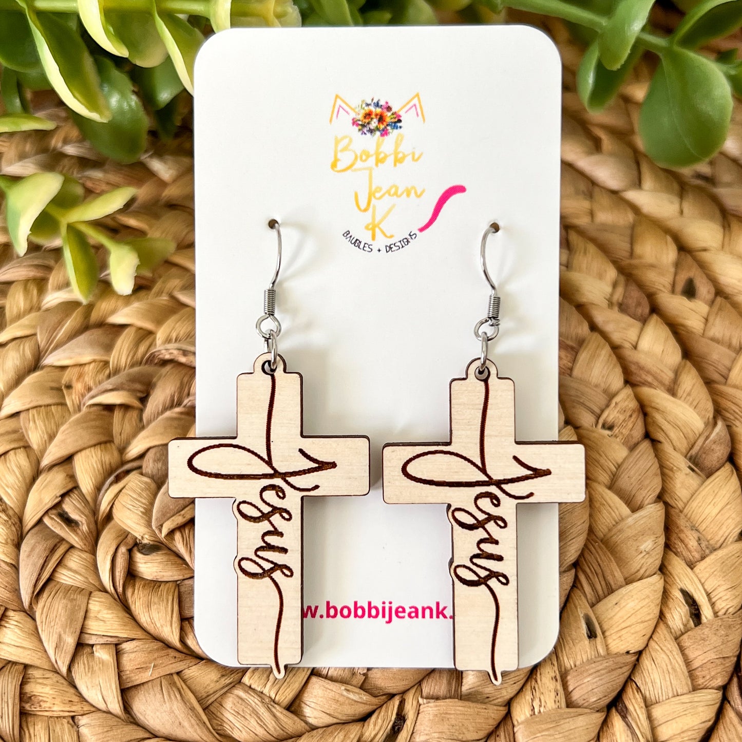 Whitewashed Wood Cross Earrings: Choose From Jesus, Faith, Hope, or Love