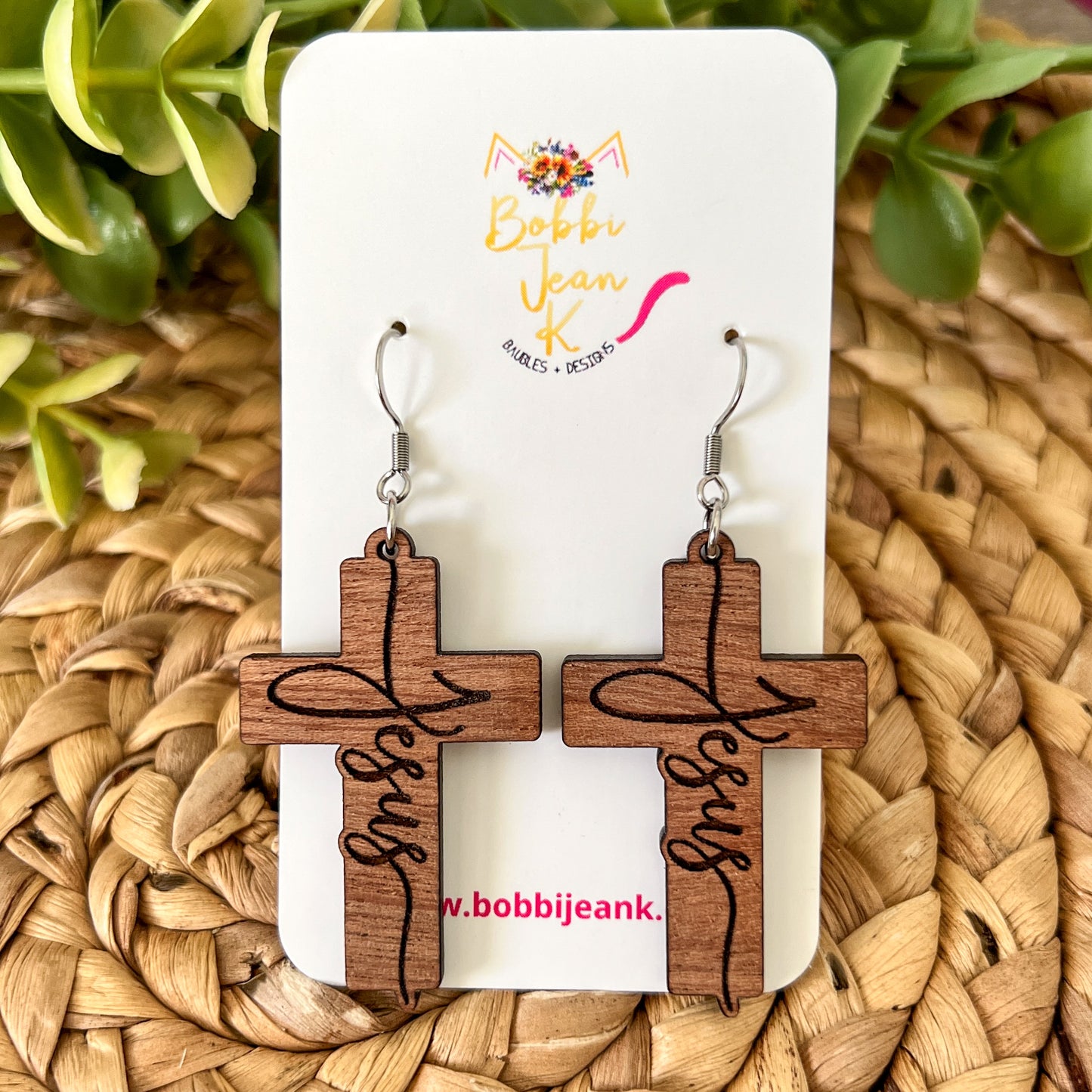 Sapele Wood Cross Earrings: Choose From Jesus, Faith, Hope, or Love