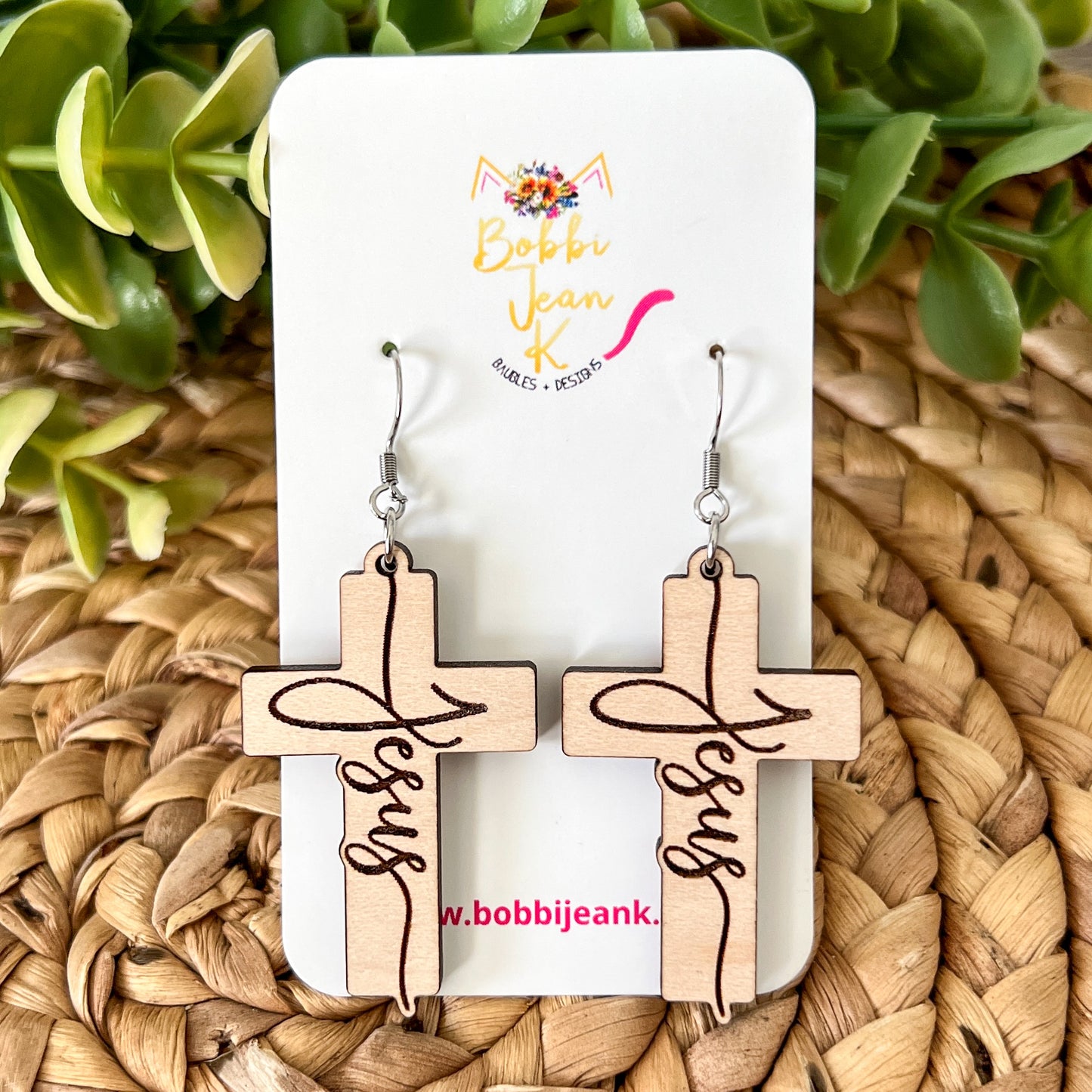Maple Wood Cross Earrings: Choose From Jesus, Faith, Hope, or Love