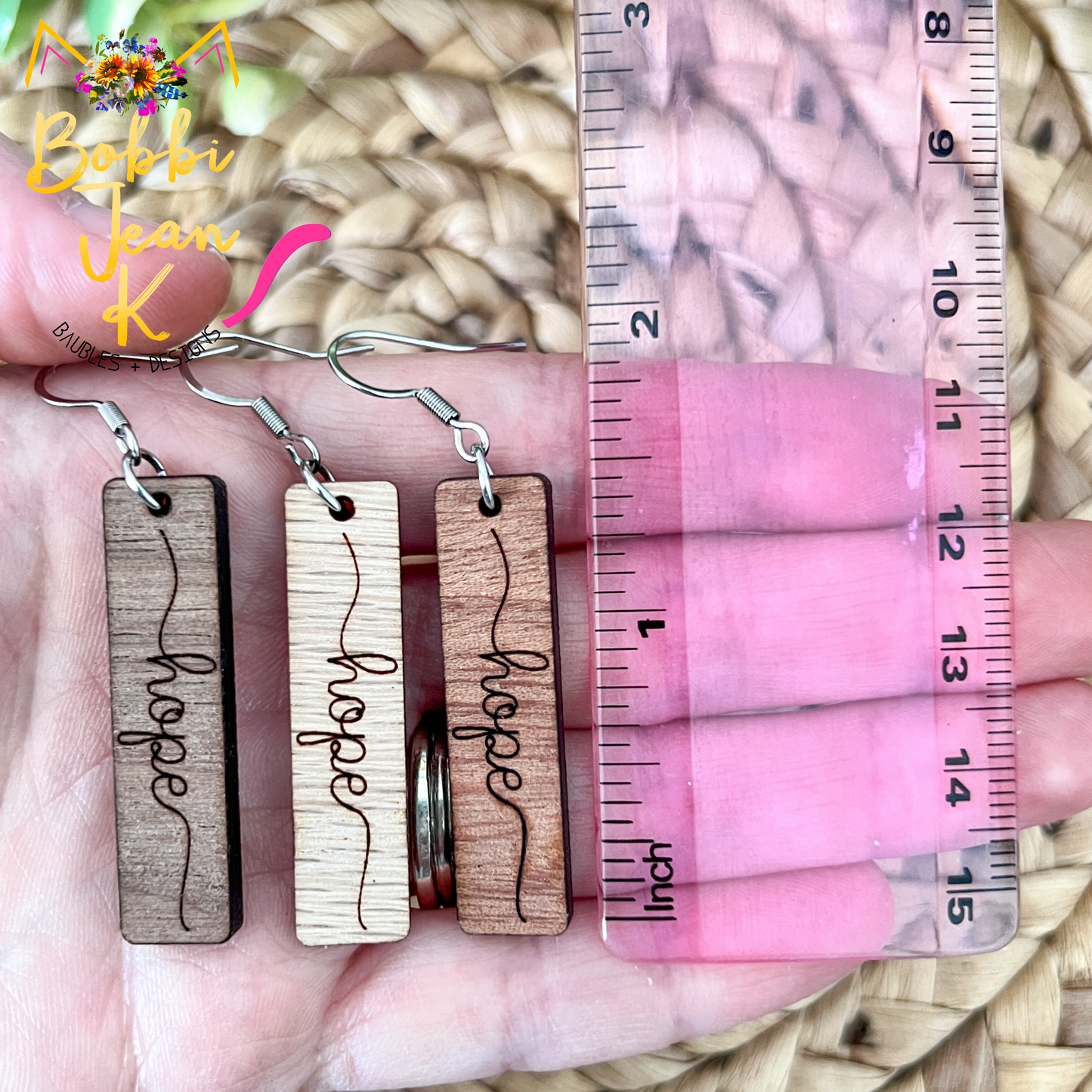 Sapele Wood Bar Earrings: Choose From Blessed, Faith, Hope, or Strength