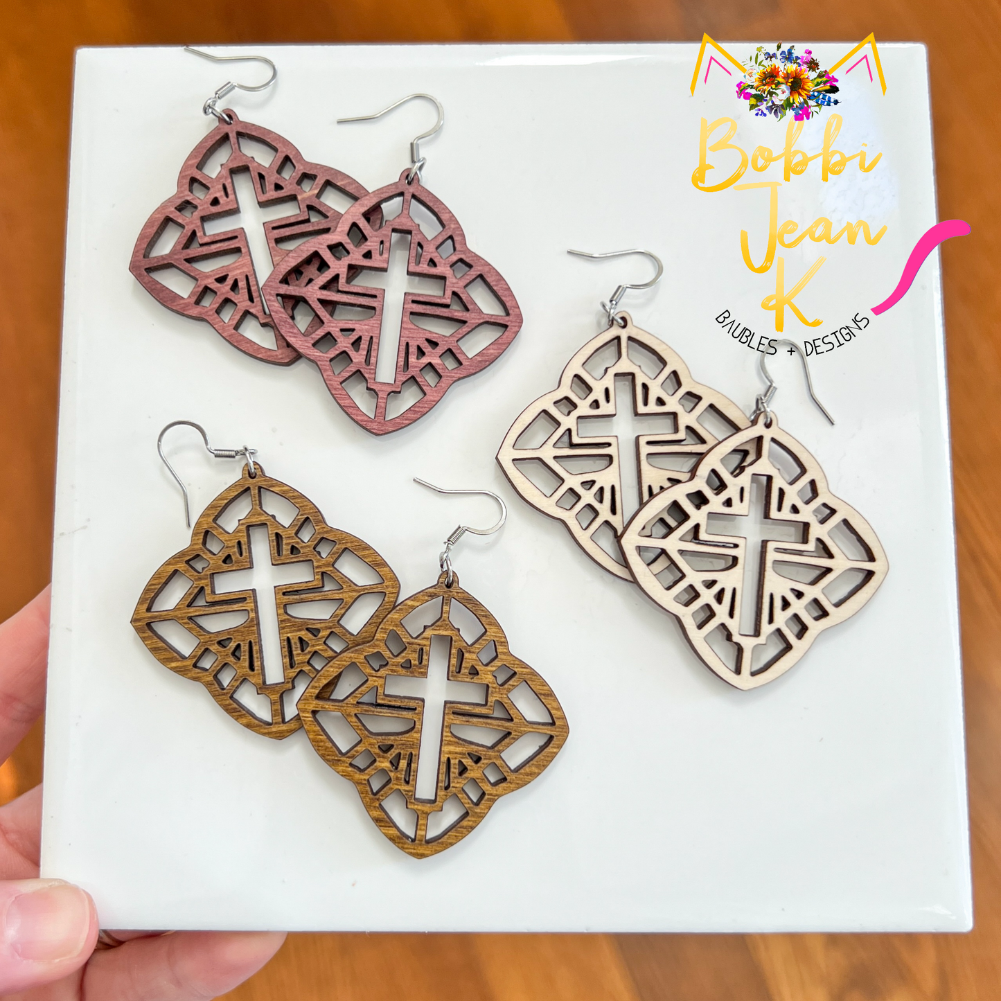 Detailed Cross Dyed Wood Earrings: Choose From 3 Colors - LAST CHANCE - DESIGN BEING DISCONTINUED (Was $14)
