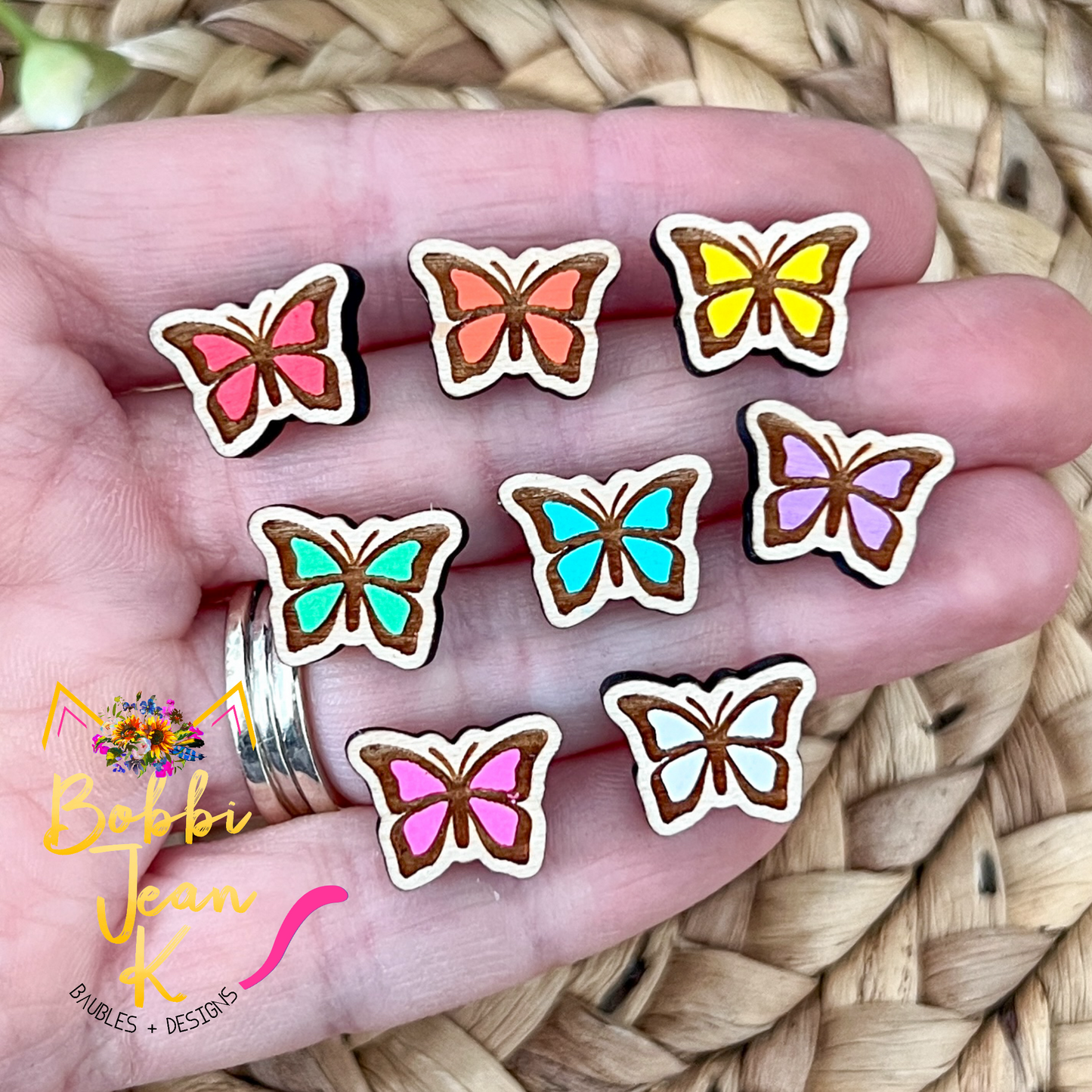 Hand Painted Butterfly Wood Studs: Choose From 8 Color Options