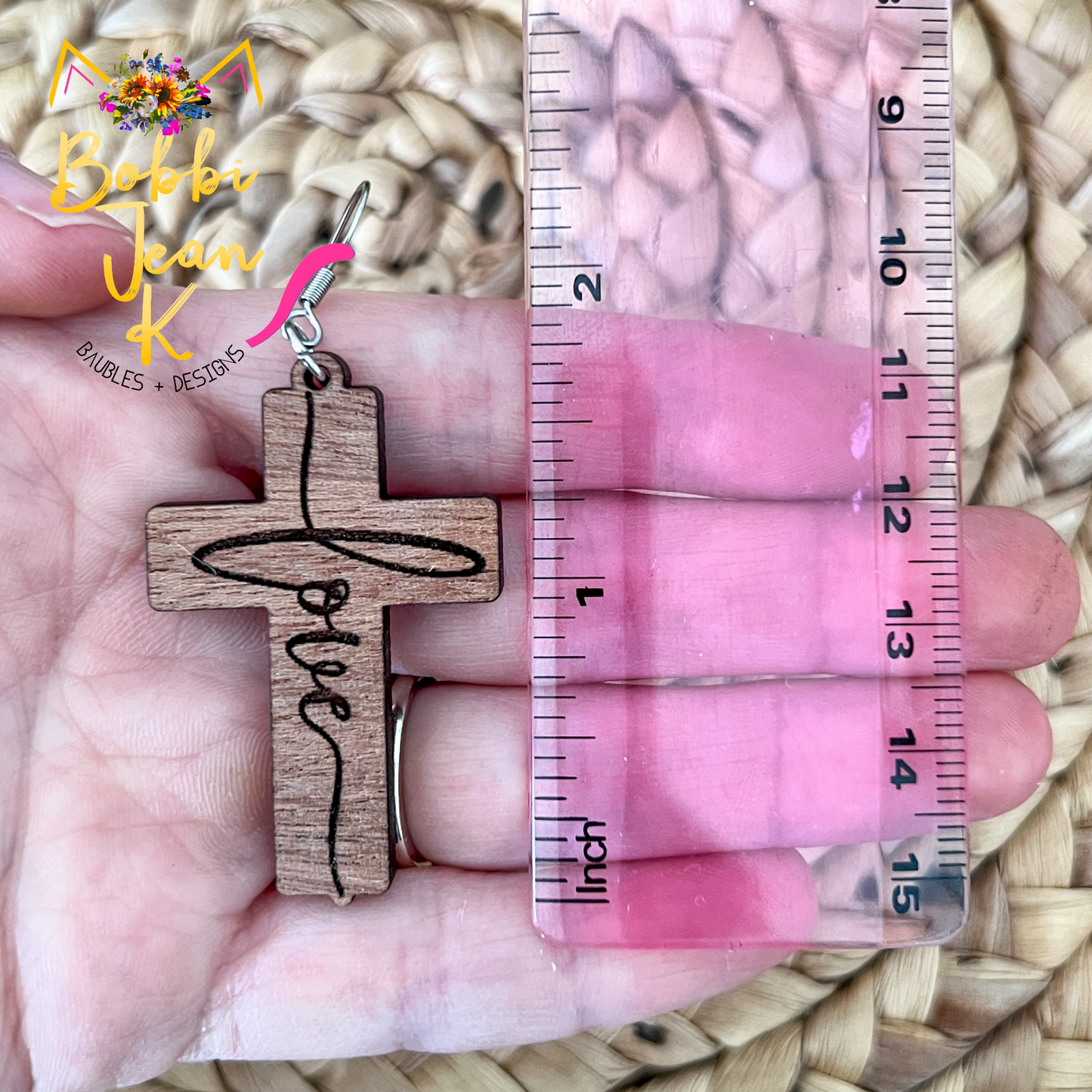 Sapele Wood Cross Earrings: Choose From Jesus, Faith, Hope, or Love