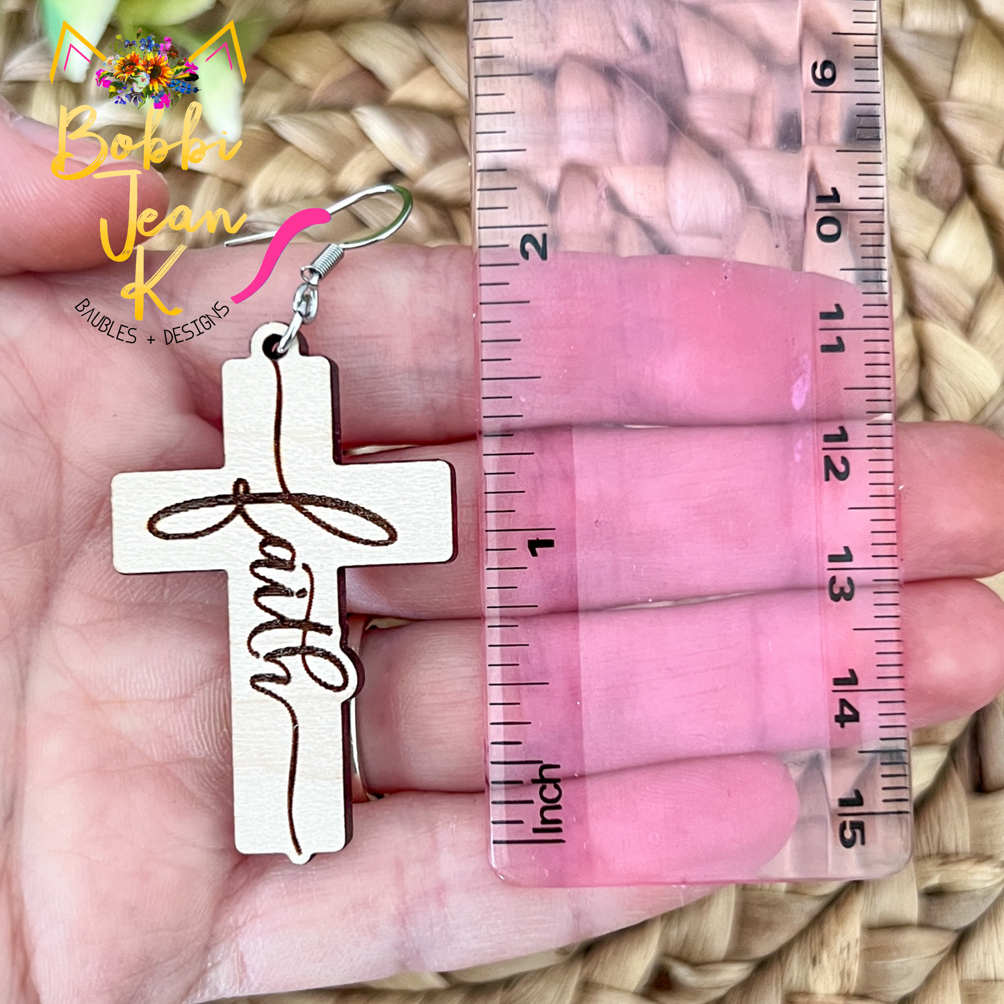 Maple Wood Cross Earrings: Choose From Jesus, Faith, Hope, or Love