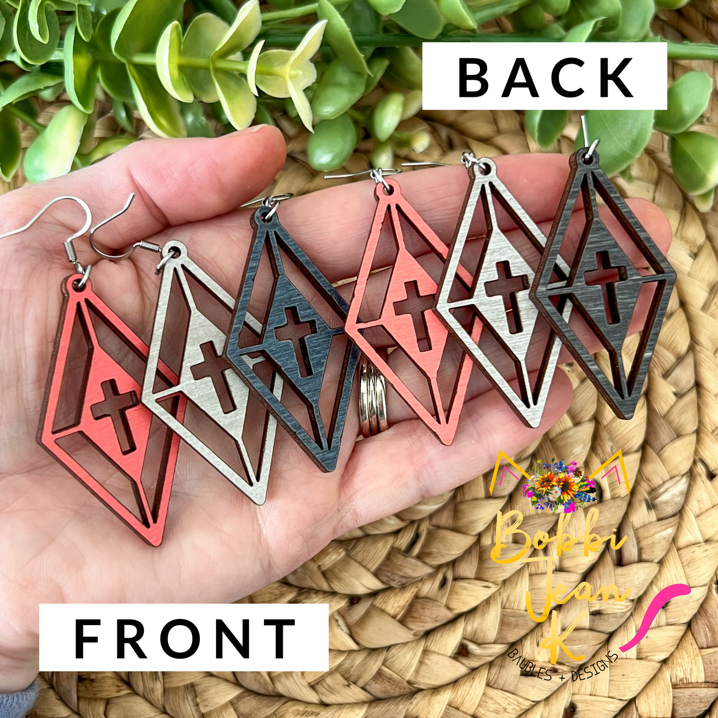 Cross Diamond Dyed Wood Earrings: Choose From 3 Colors - LAST CHANCE - DESIGN BEING DISCONTINUED (Was $12)