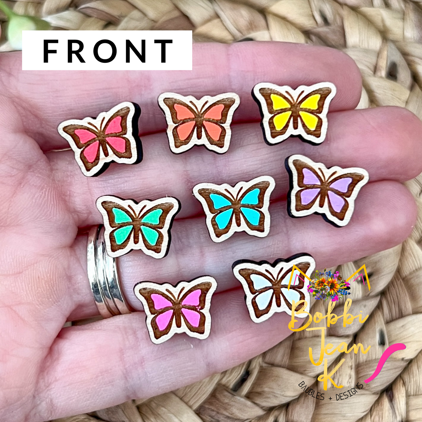Hand Painted Butterfly Wood Studs: Choose From 8 Color Options