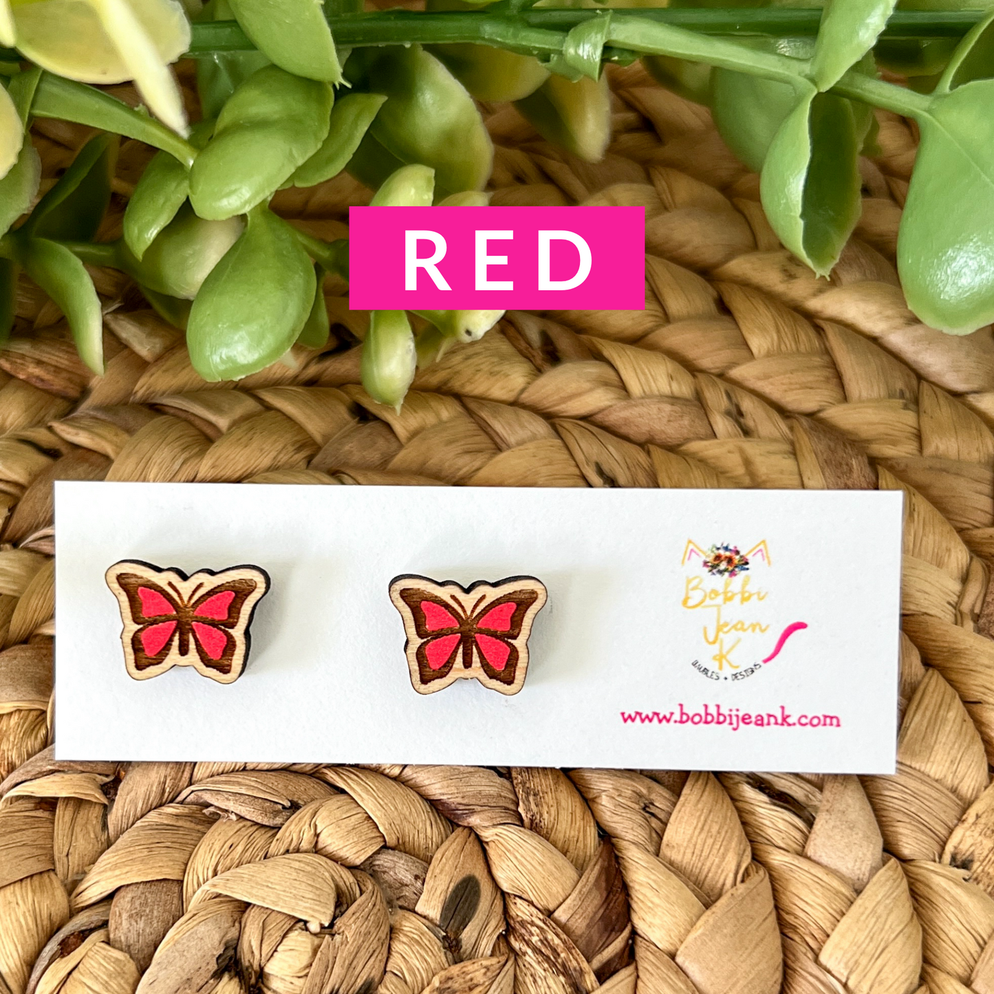 Hand Painted Butterfly Wood Studs: Choose From 8 Color Options