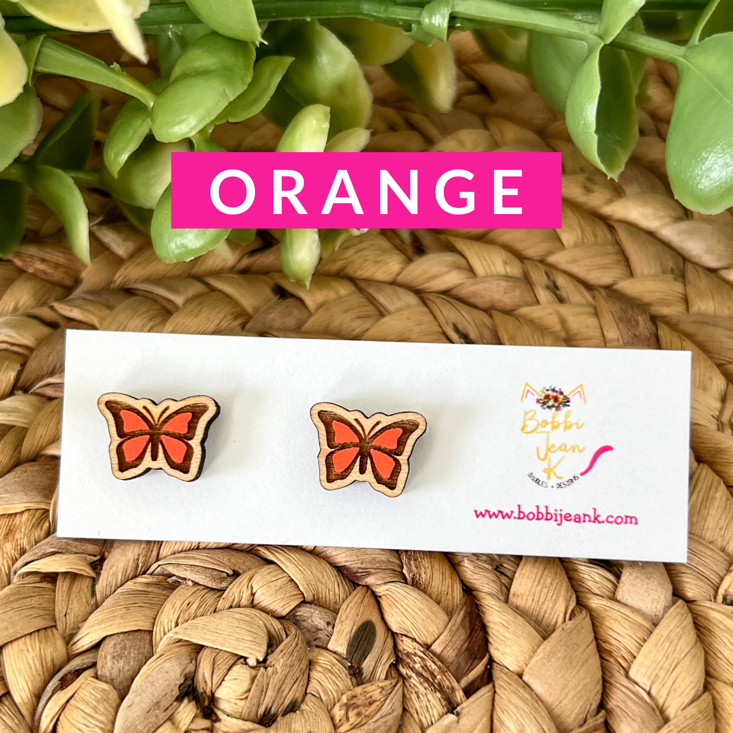 Hand Painted Butterfly Wood Studs: Choose From 8 Color Options