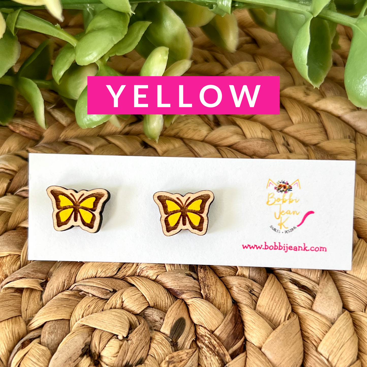 Hand Painted Butterfly Wood Studs: Choose From 8 Color Options
