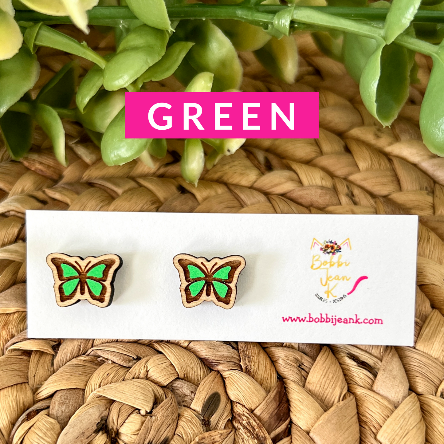 Hand Painted Butterfly Wood Studs: Choose From 8 Color Options