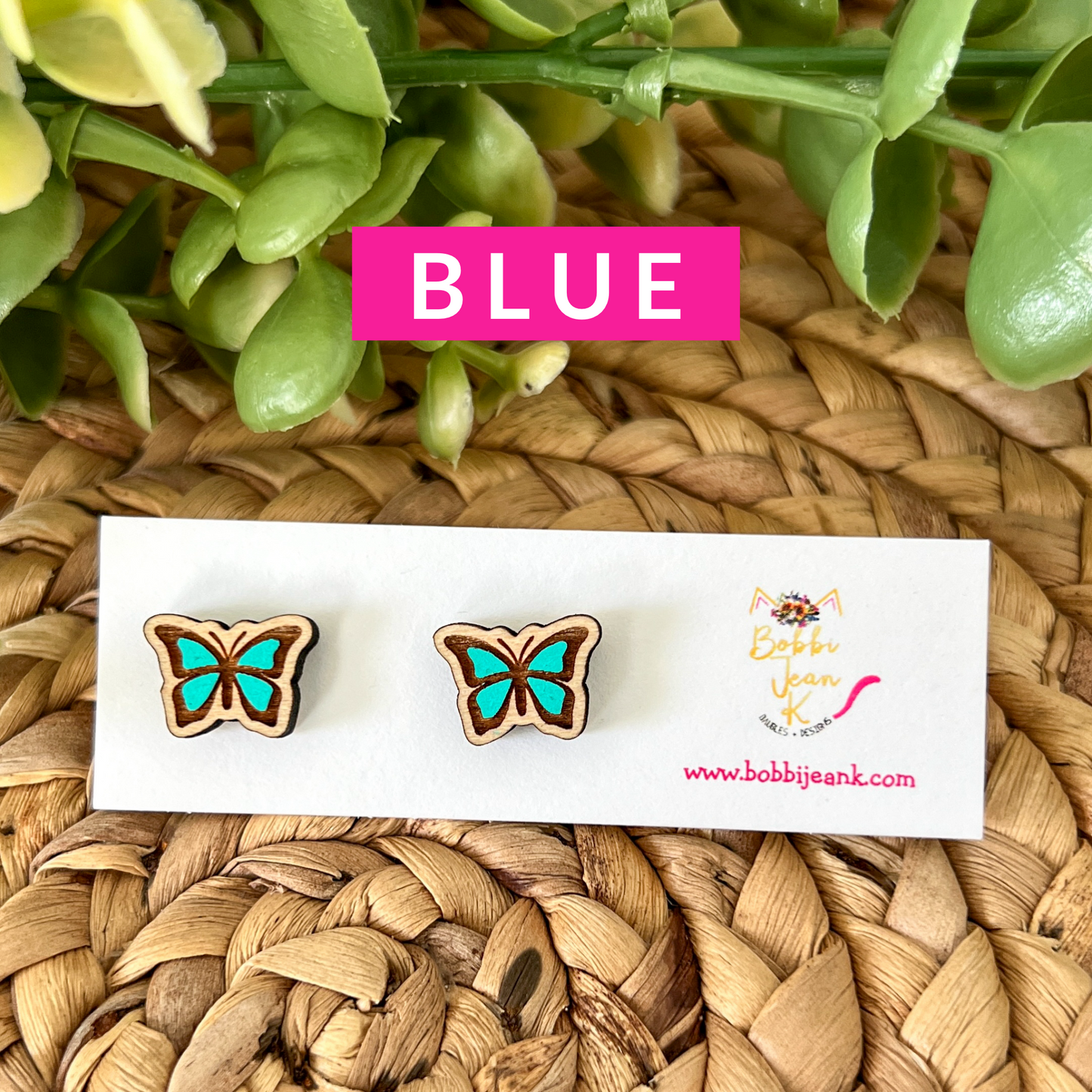 Hand Painted Butterfly Wood Studs: Choose From 8 Color Options