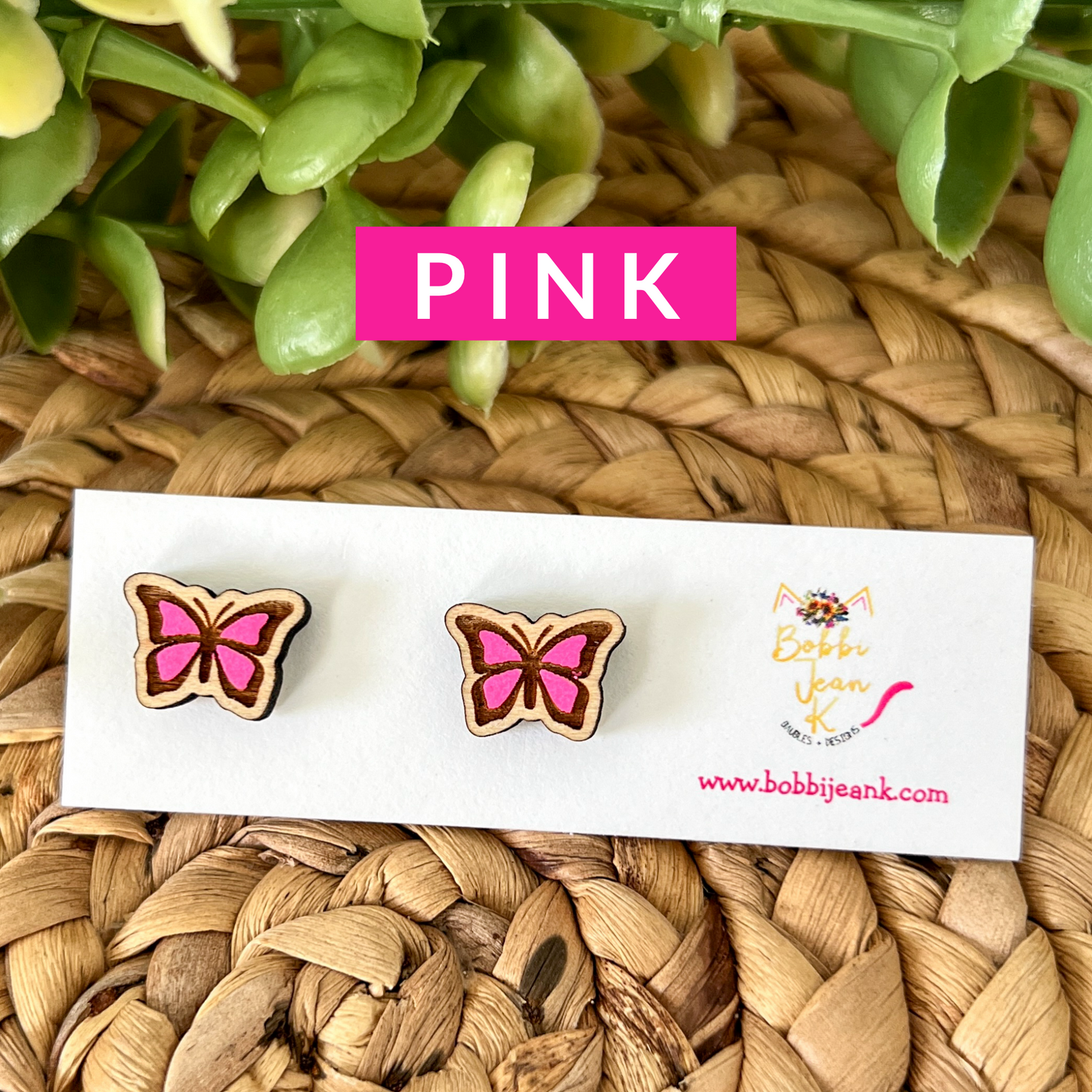 Hand Painted Butterfly Wood Studs: Choose From 8 Color Options