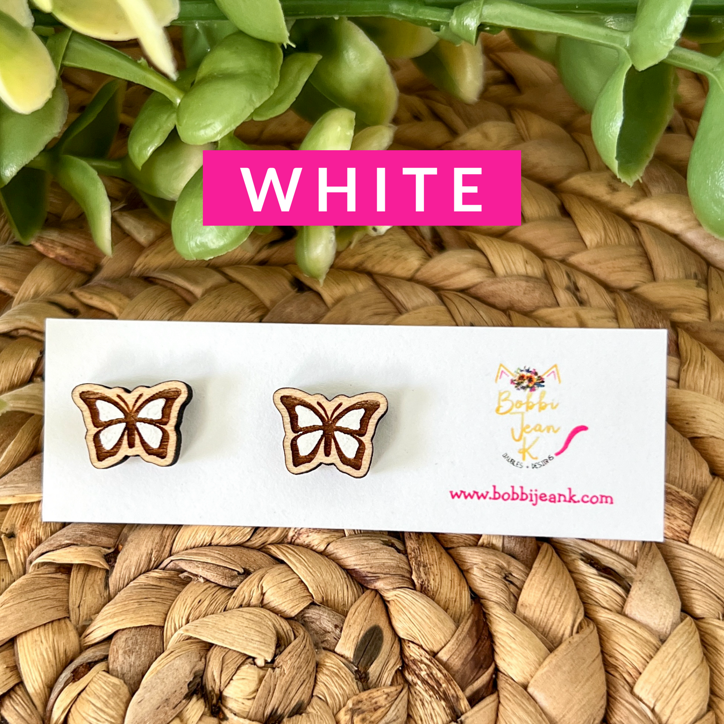 Hand Painted Butterfly Wood Studs: Choose From 8 Color Options