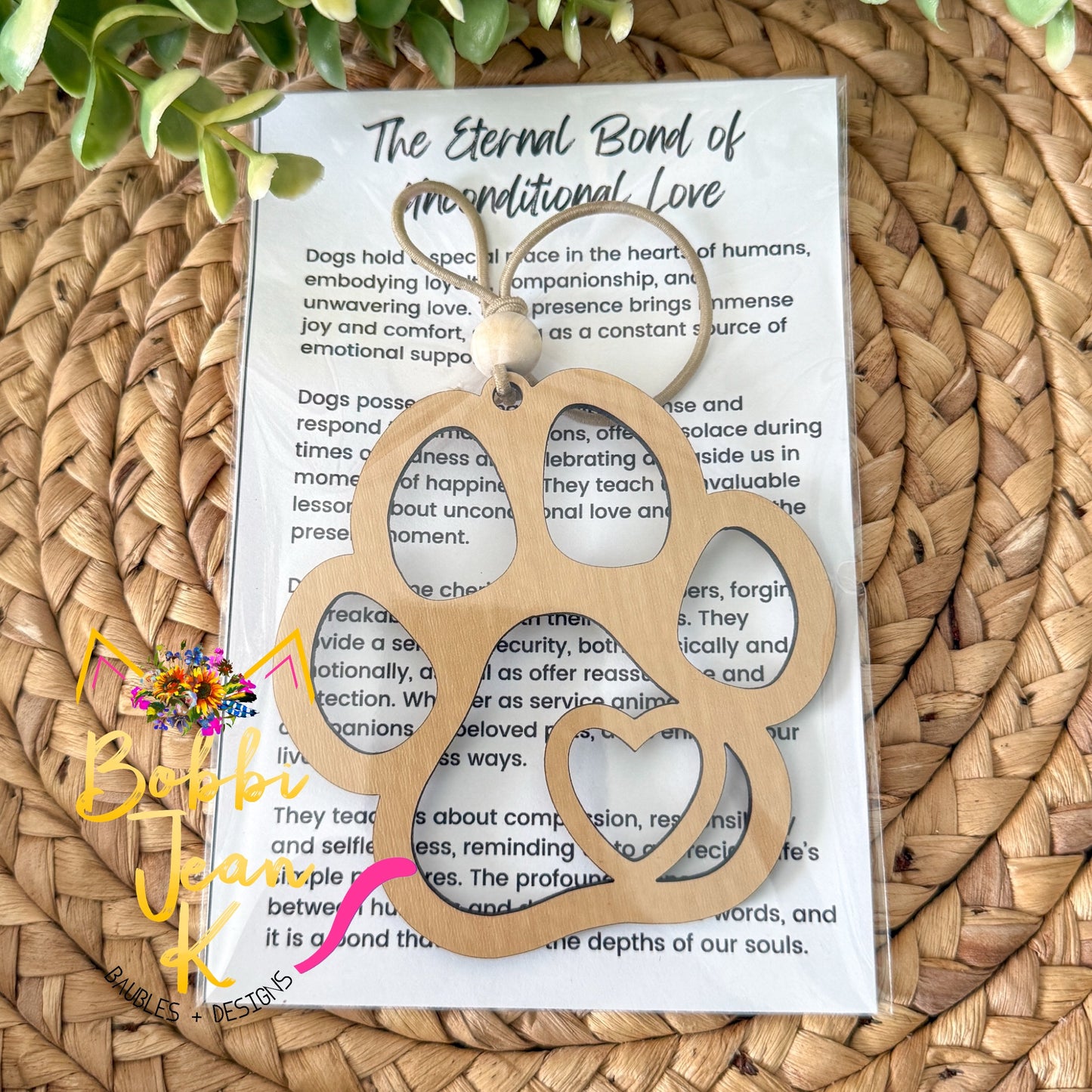 Dog Paw "The Eternal Bond of Unconditional Love" Wood Story Ornament - Option to Personalize