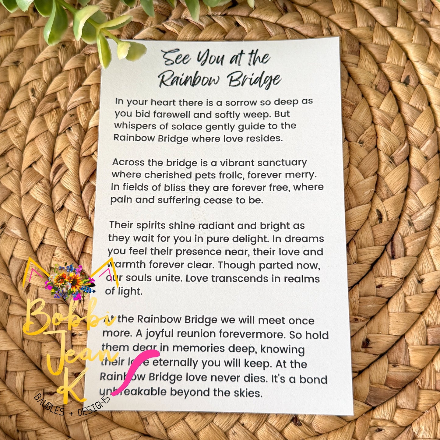 Dog & Cat Pet "See You at the Rainbow Bridge" Wood Story Ornament - Option to Personalize