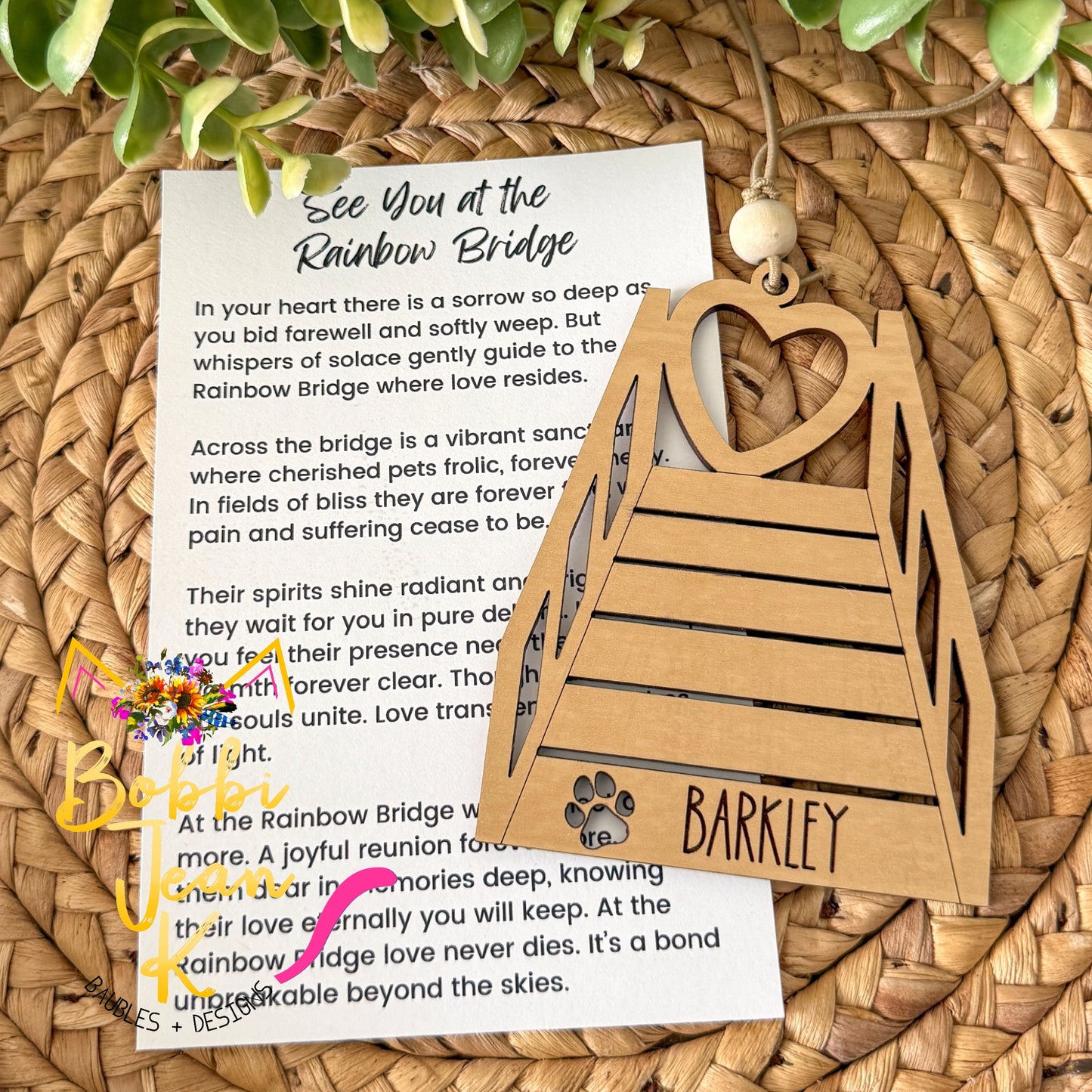 Dog & Cat Pet "See You at the Rainbow Bridge" Wood Story Ornament - Option to Personalize