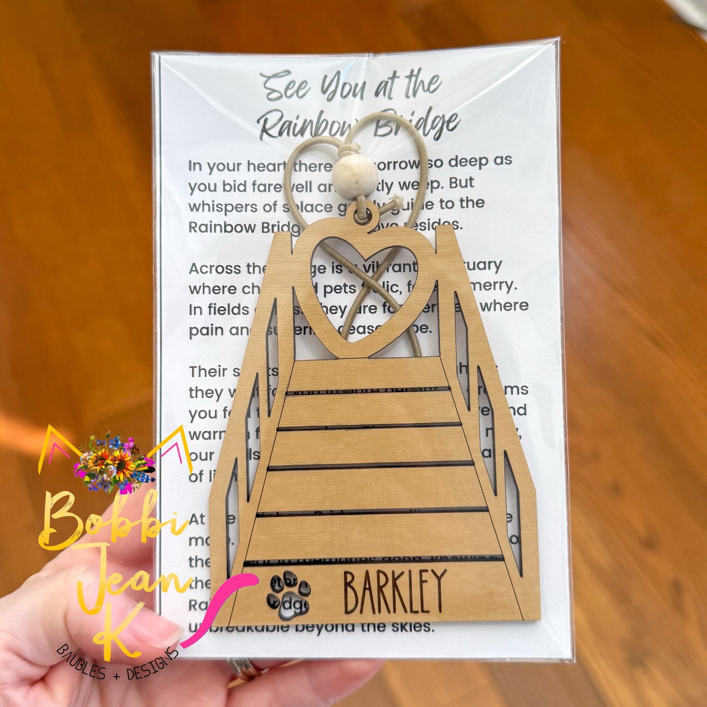 Dog & Cat Pet "See You at the Rainbow Bridge" Wood Story Ornament - Option to Personalize