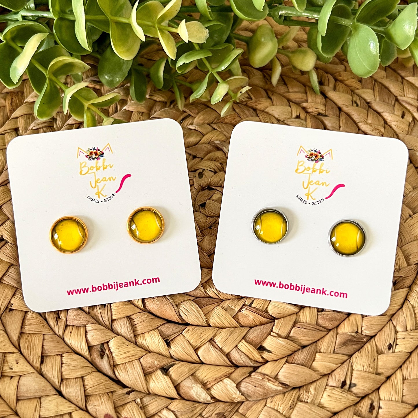 SALE: Tennis Glass Studs 12mm: Choose Silver or Gold Settings - LAST CHANCE