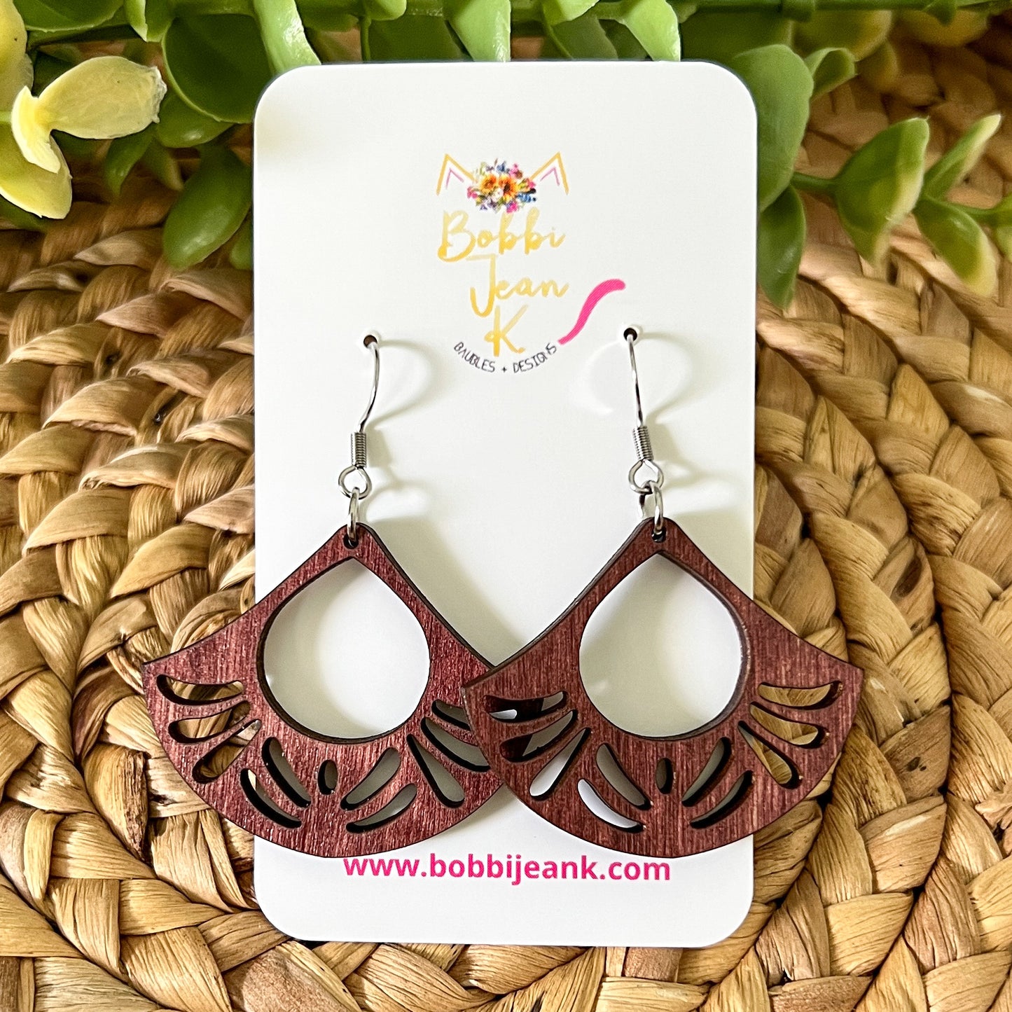 Circular Fan Dyed Wood Earrings: Choose From 3 Colors