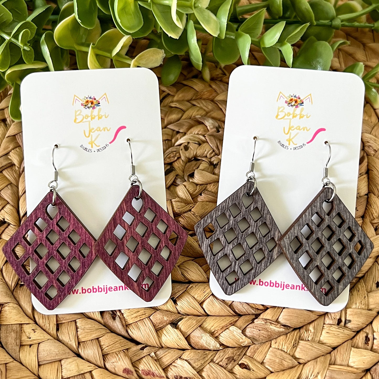 Diamond Cutout Dyed Wood Earrings: Choose From 2 Colors