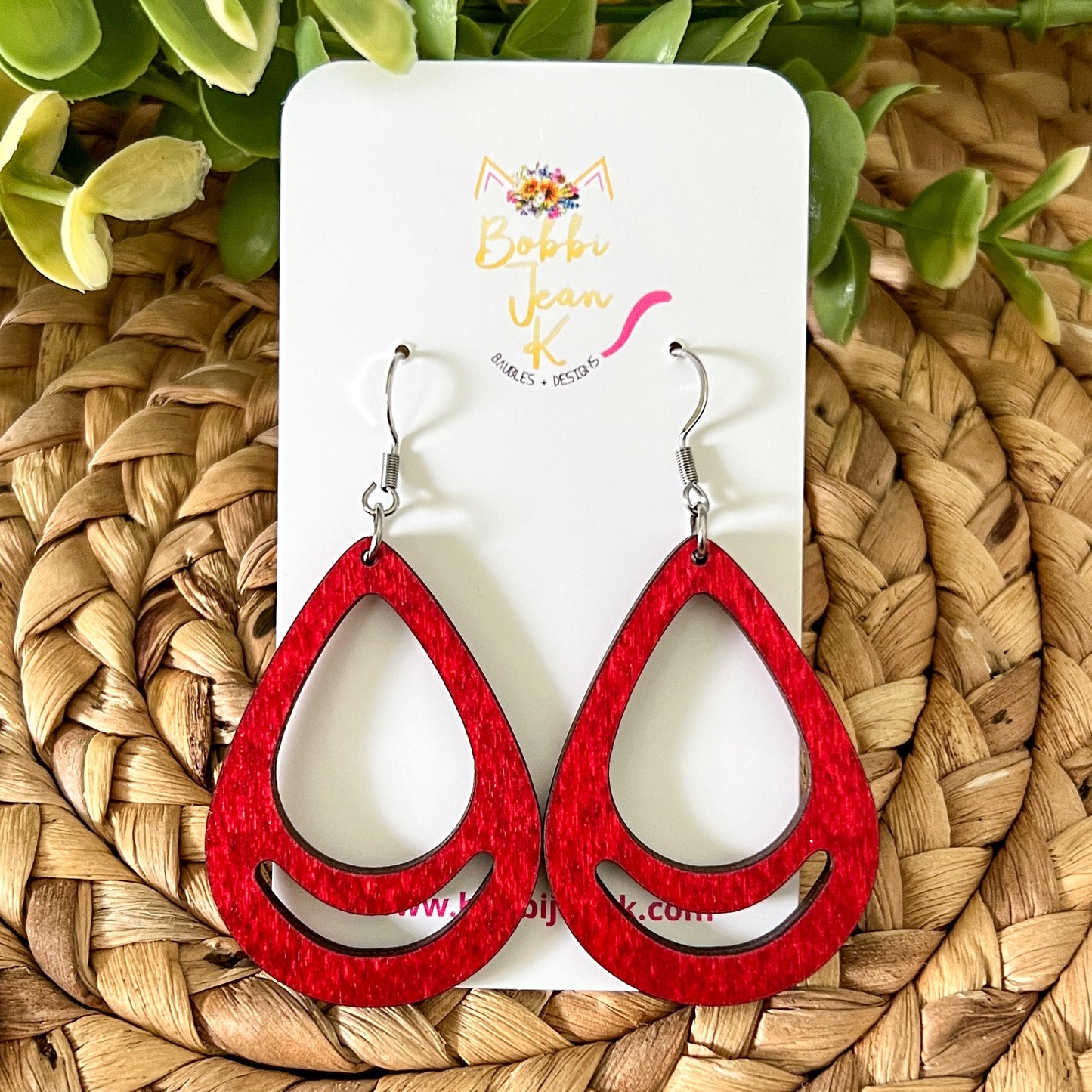Teardrop Dyed Wood Earrings: Choose From 3 Colors