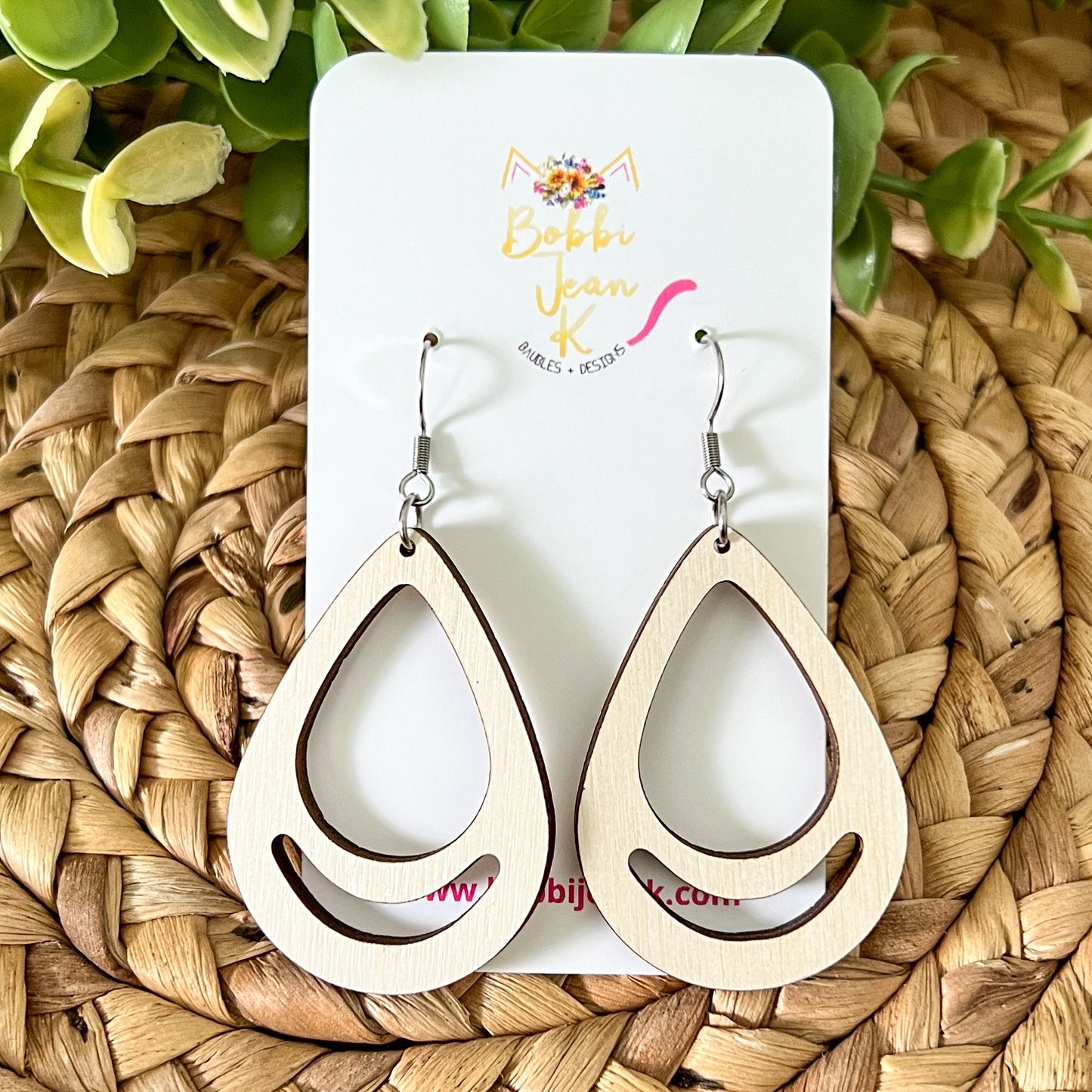 Teardrop Dyed Wood Earrings: Choose From 3 Colors