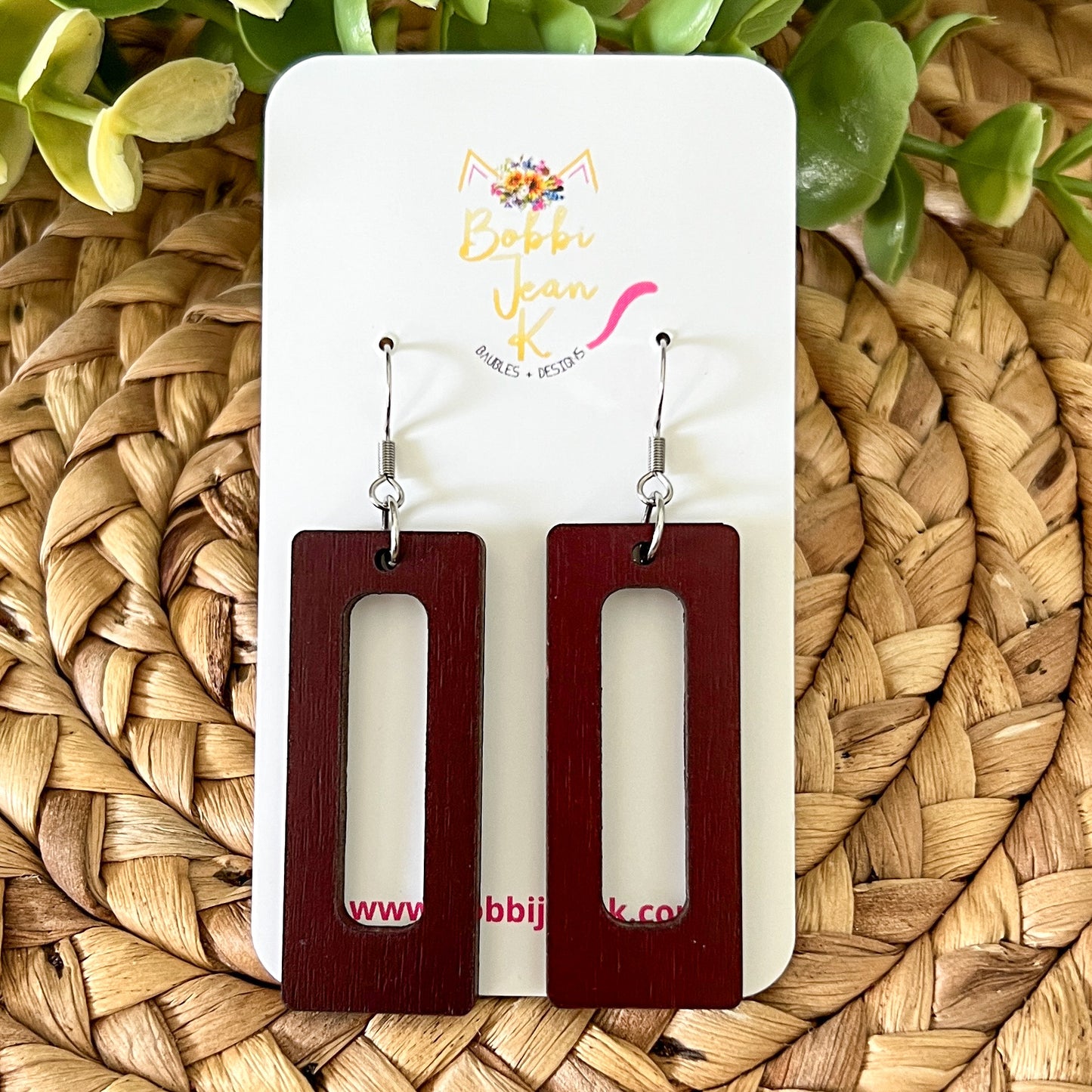 Bar Shape Dyed Wood Earrings: Choose From 2 Colors
