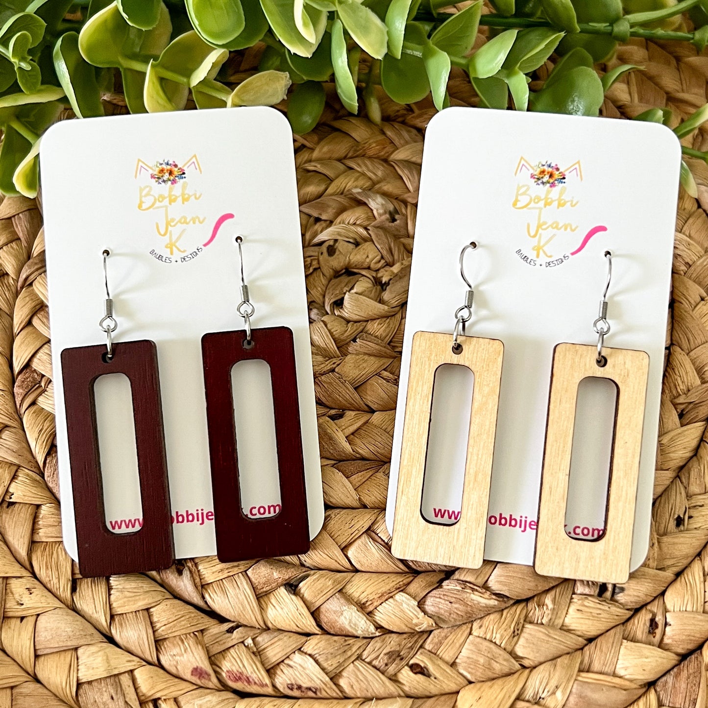 Bar Shape Dyed Wood Earrings: Choose From 2 Colors