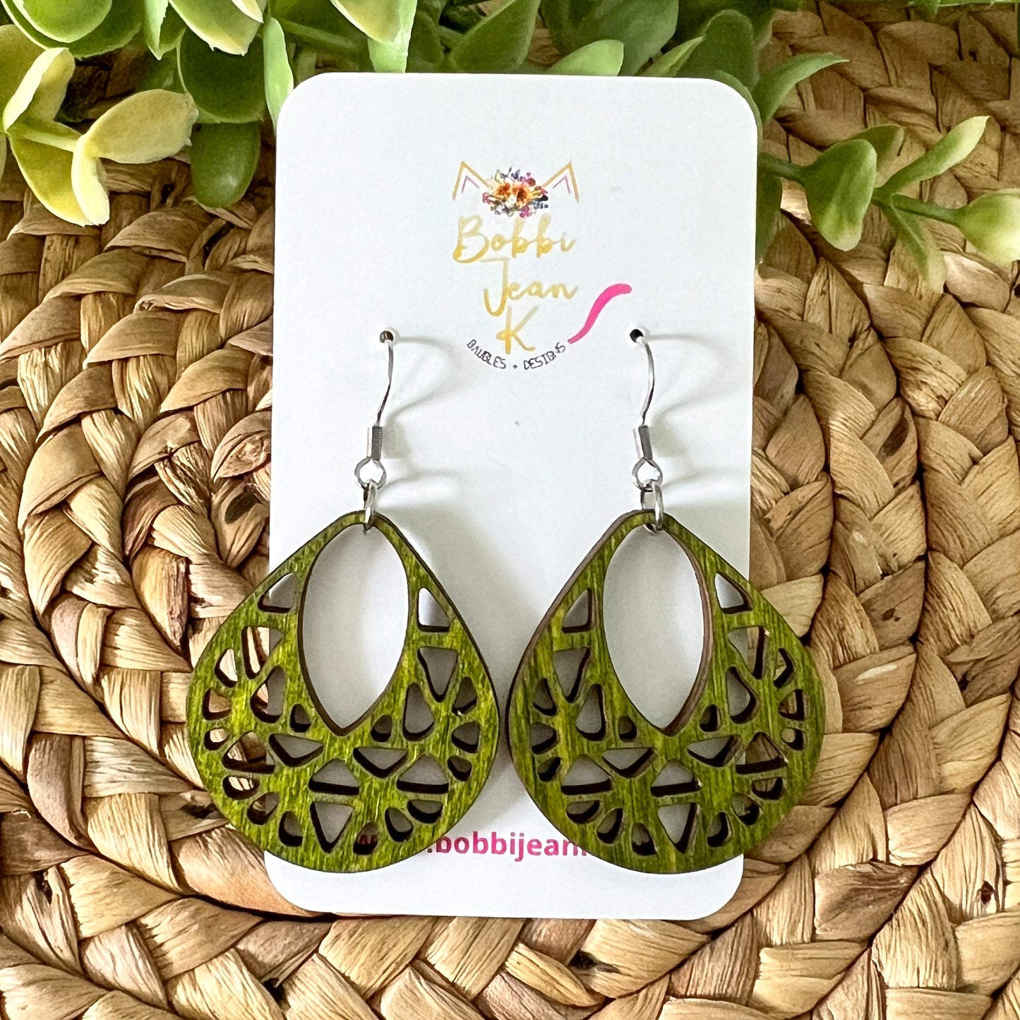 Intricate Teardrop Dyed Wood Earrings: Choose From 3 Colors