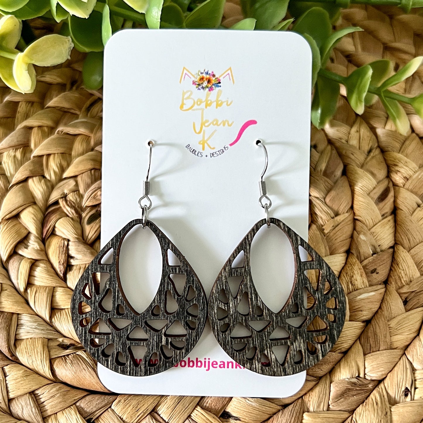 Intricate Teardrop Dyed Wood Earrings: Choose From 3 Colors