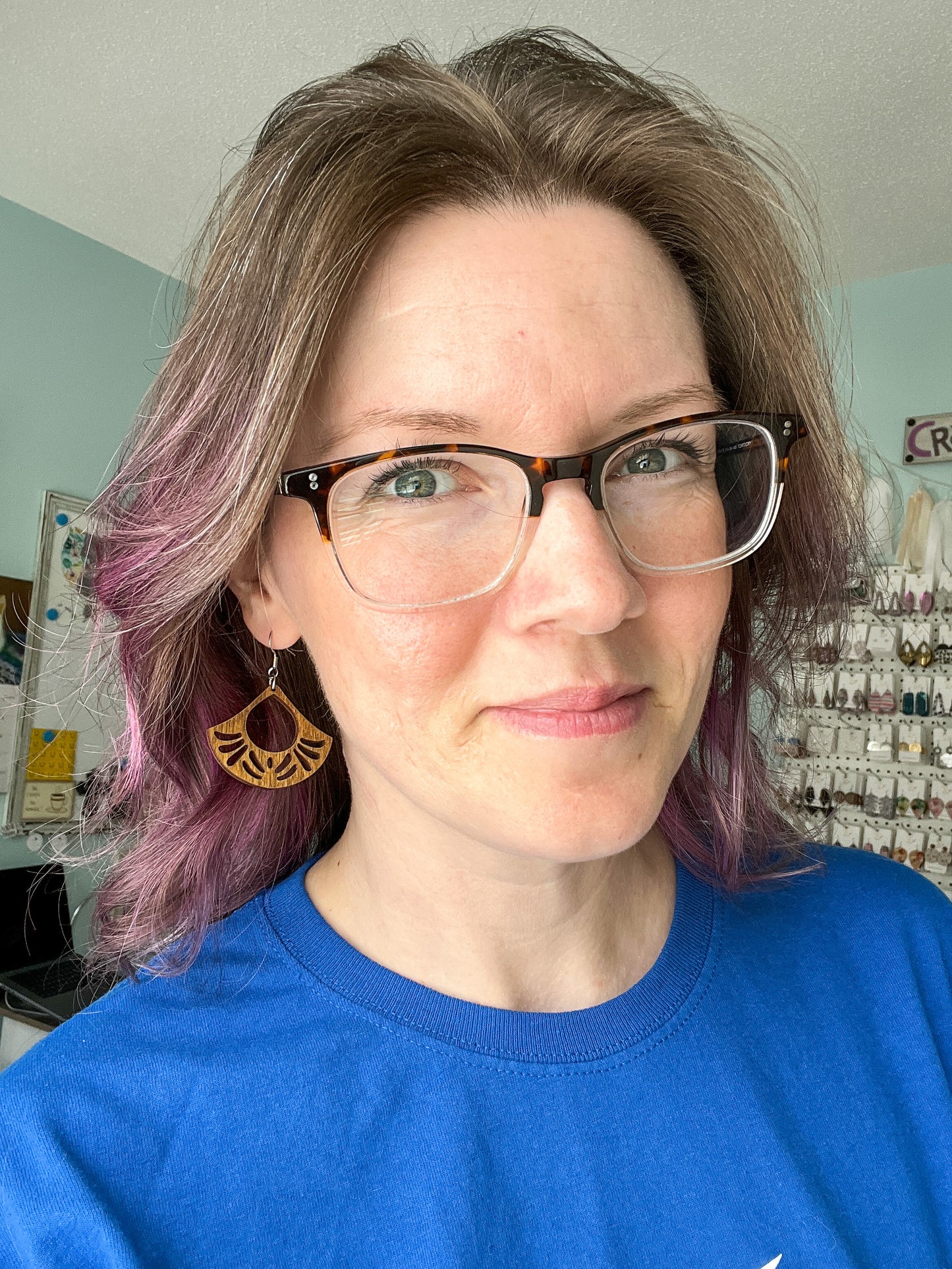 Circular Fan Dyed Wood Earrings: Choose From 3 Colors