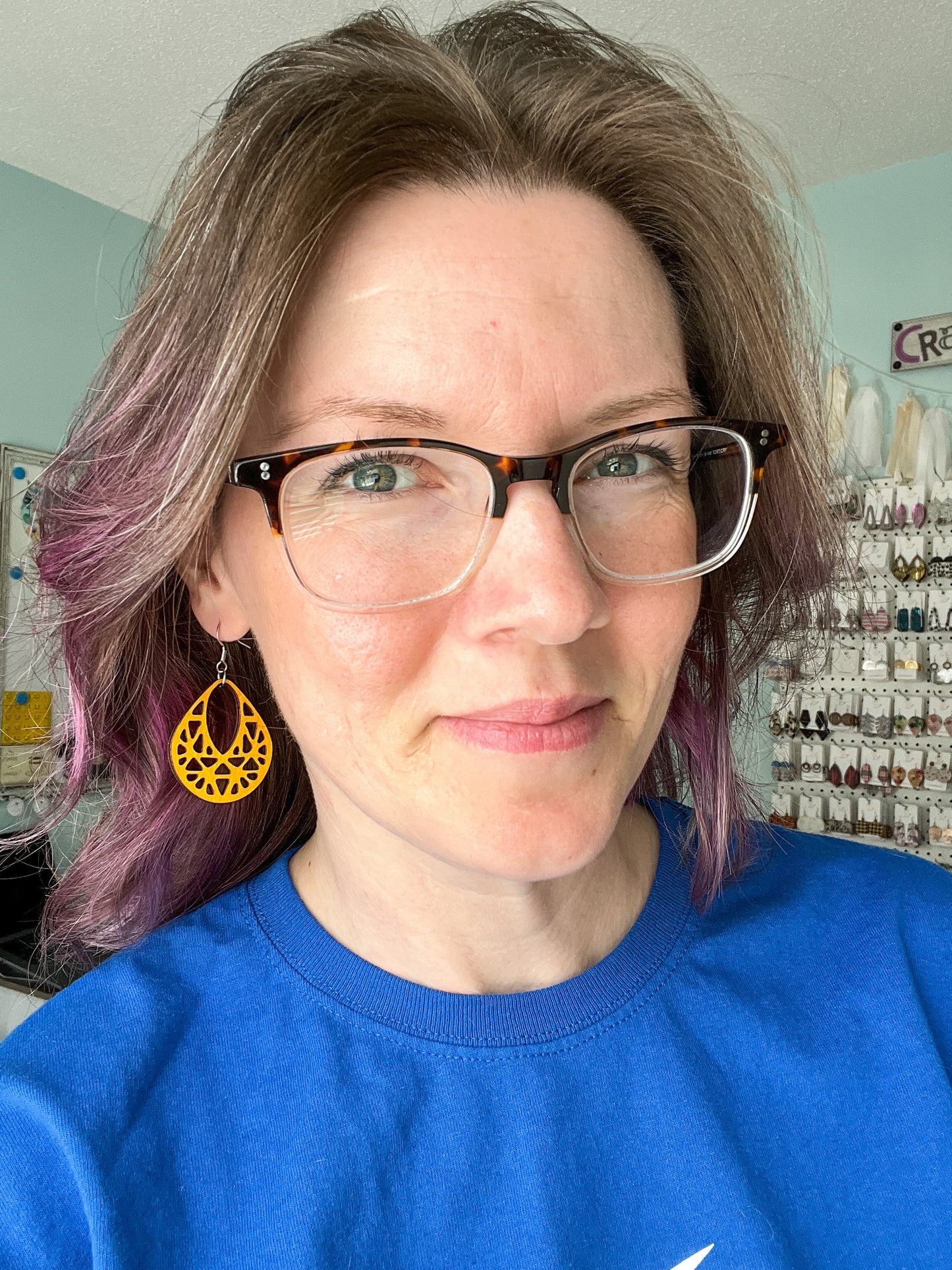 Intricate Teardrop Dyed Wood Earrings: Choose From 3 Colors