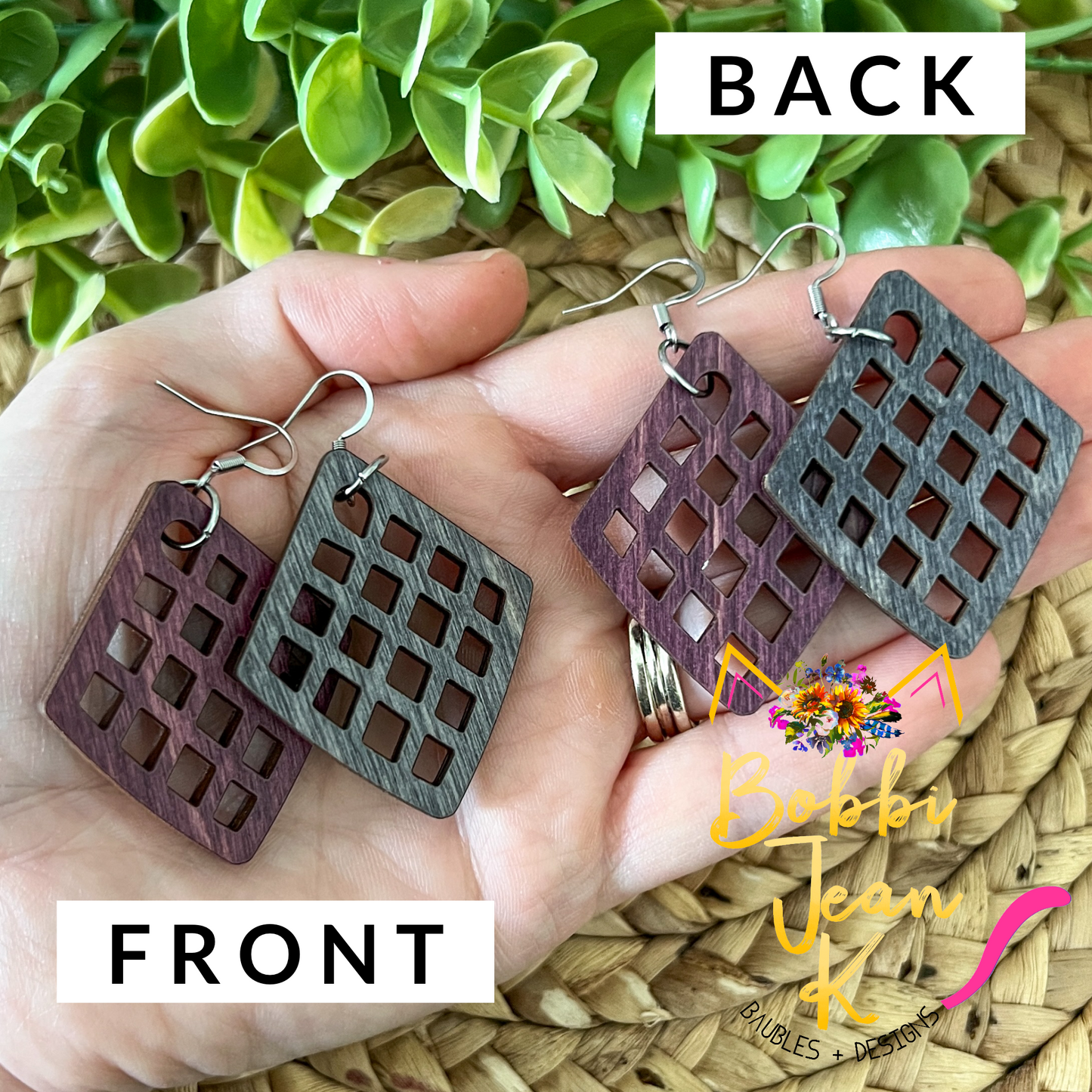 Diamond Cutout Dyed Wood Earrings: Choose From 2 Colors